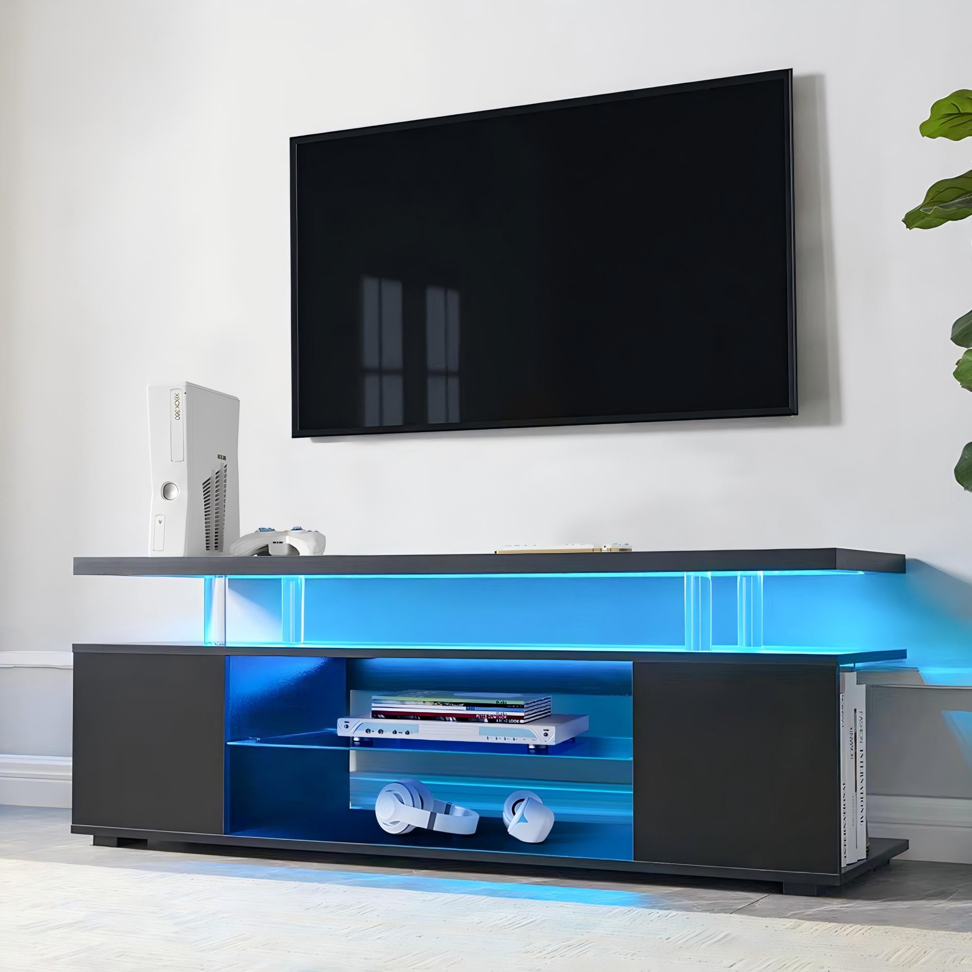 63" LED Media Storage Console Table TV Stand for Living Room