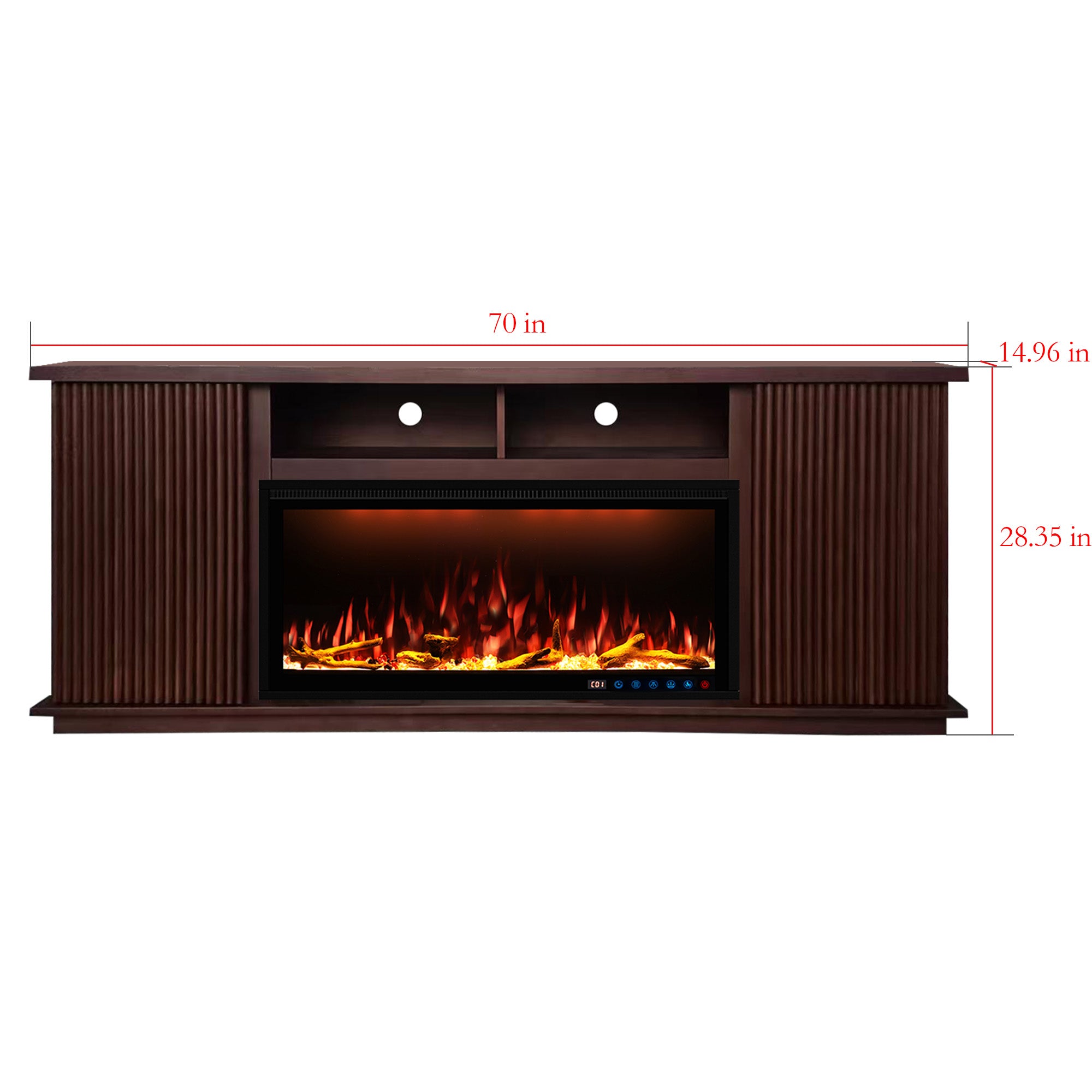 Fully Assembled 70" Teak Okoume Veneer Fireplace TV Stand