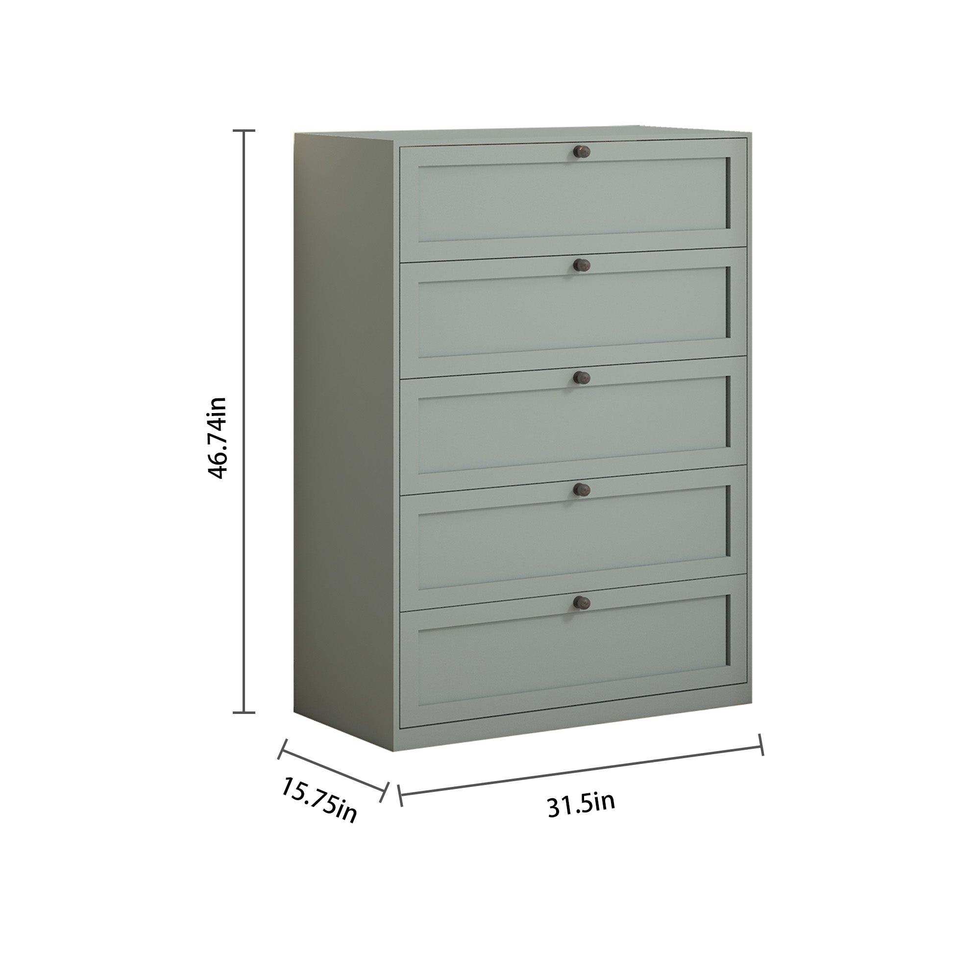Gray-Green Steel Cabinet with Five Drawers