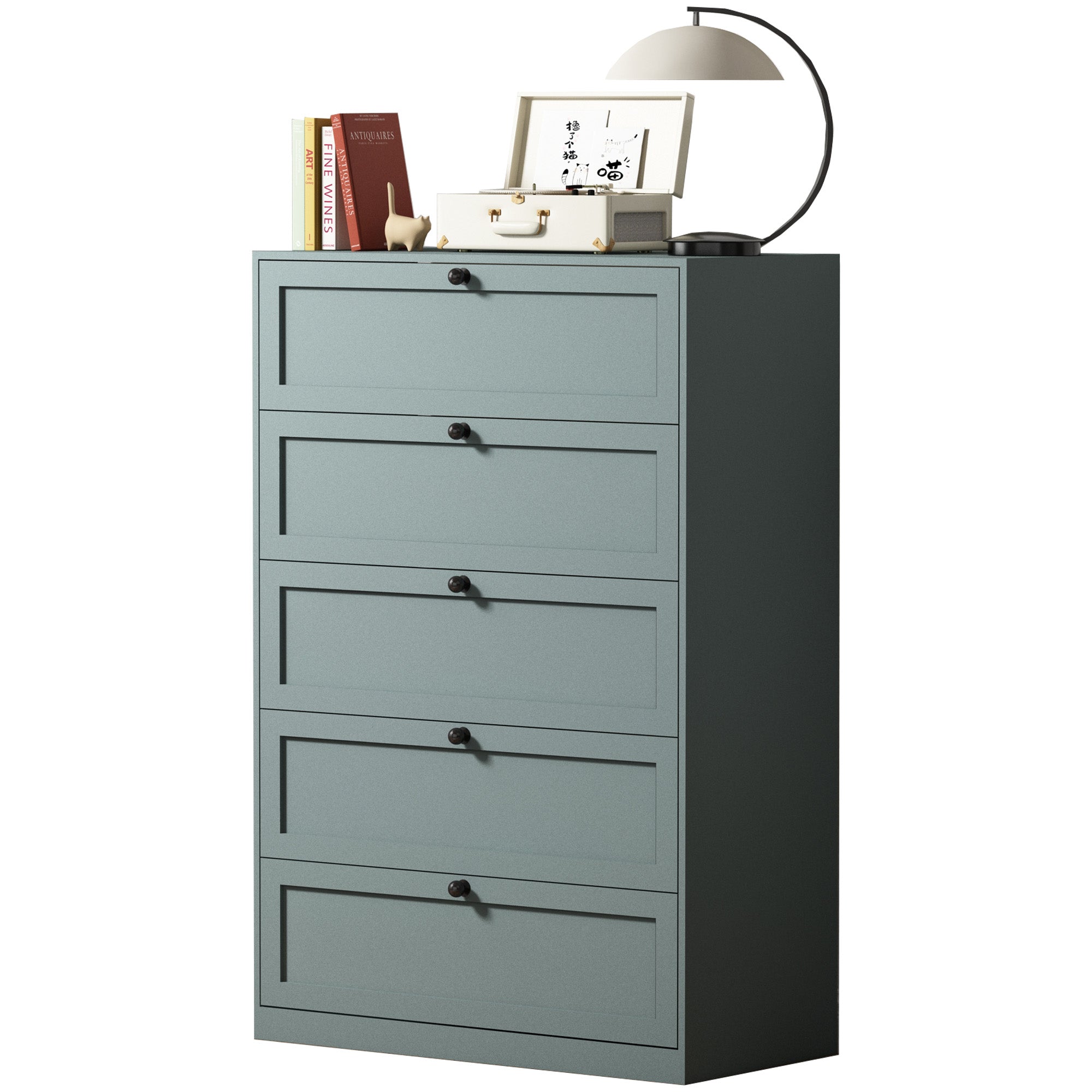 Gray-Green Steel Cabinet with Five Drawers