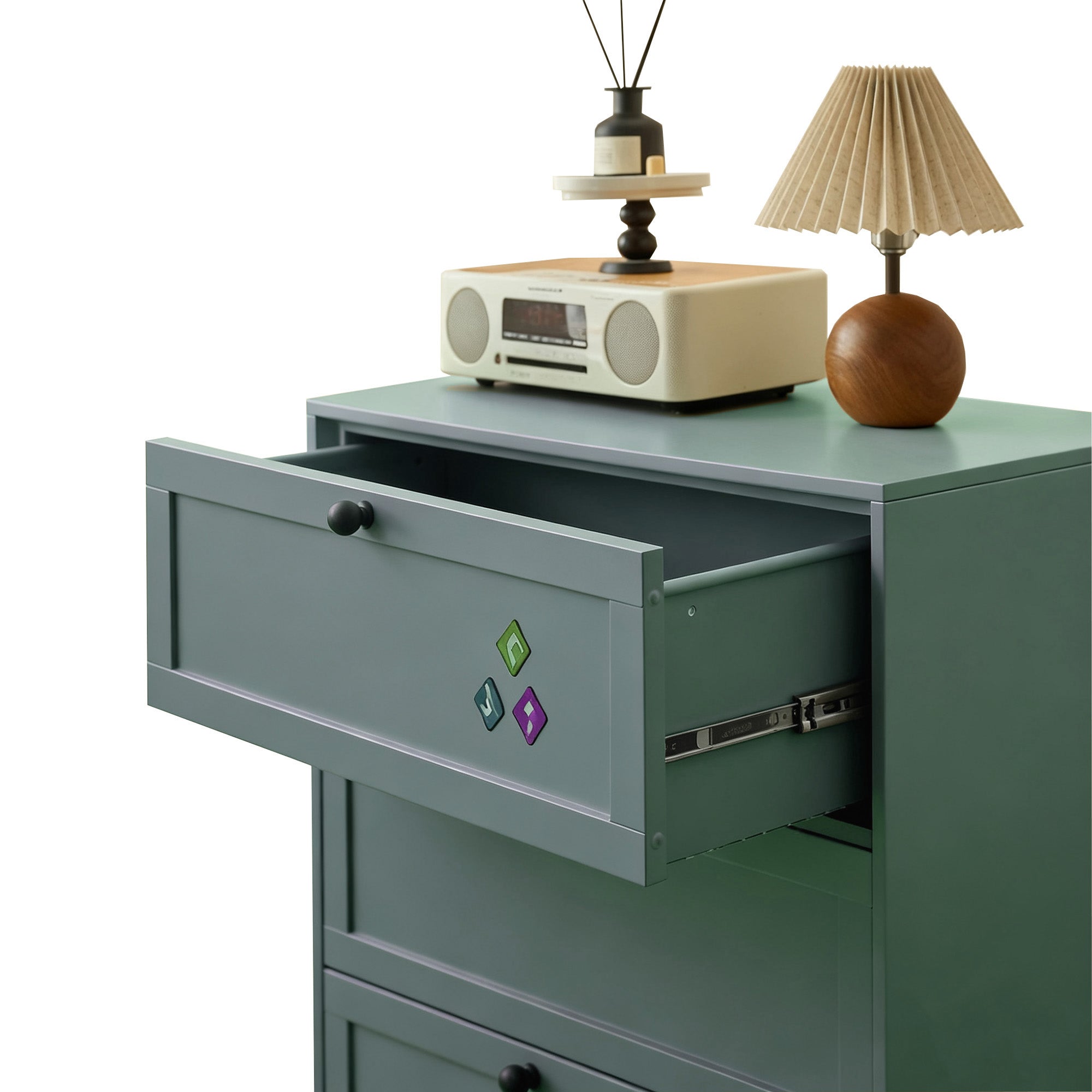 Gray-Green Steel Cabinet with Four Drawers