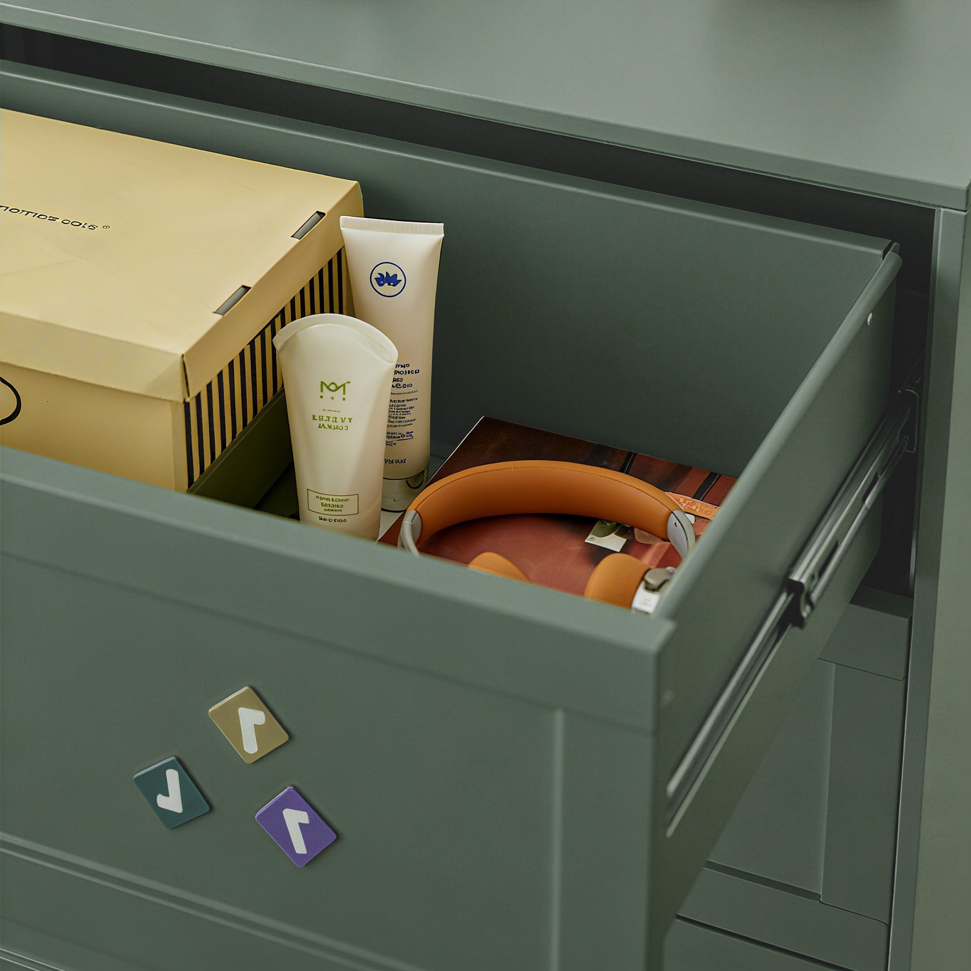 Gray-Green Steel Cabinet with Four Drawers