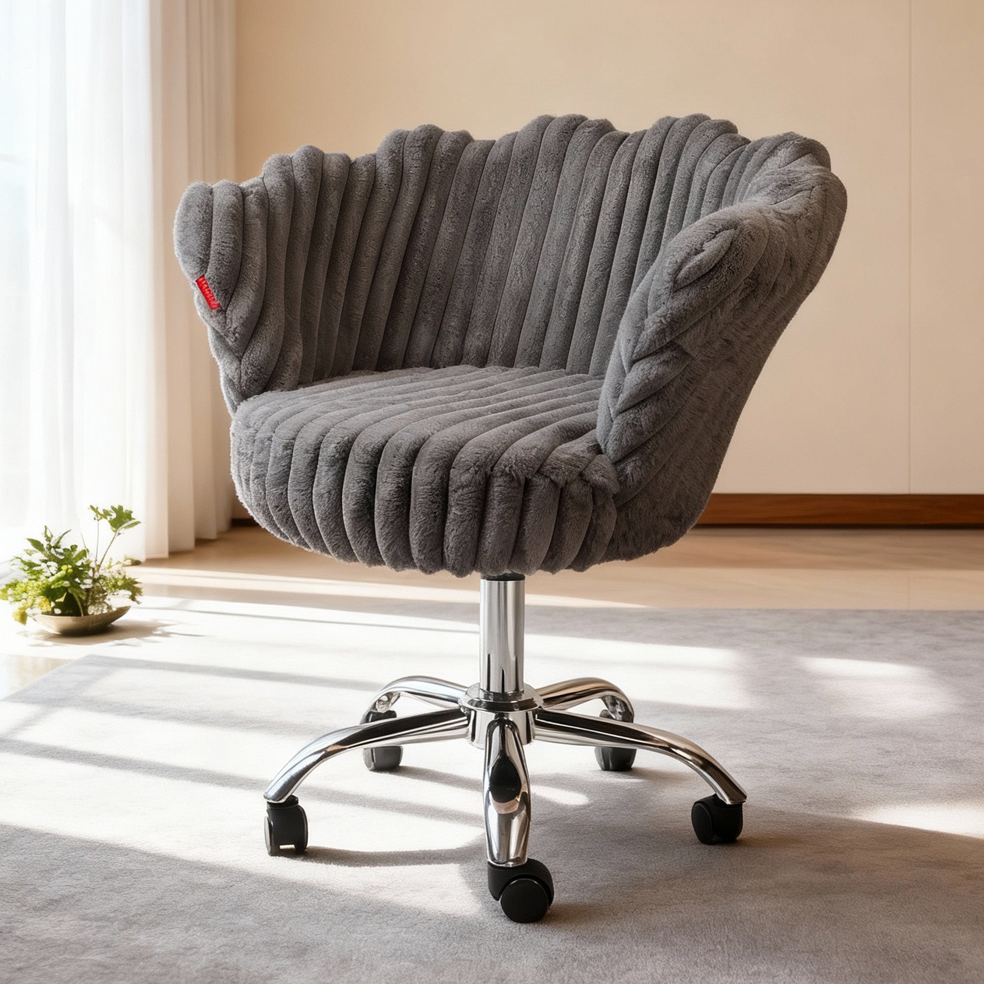 Anna Swivel Rabbit Fur Vanity Chair