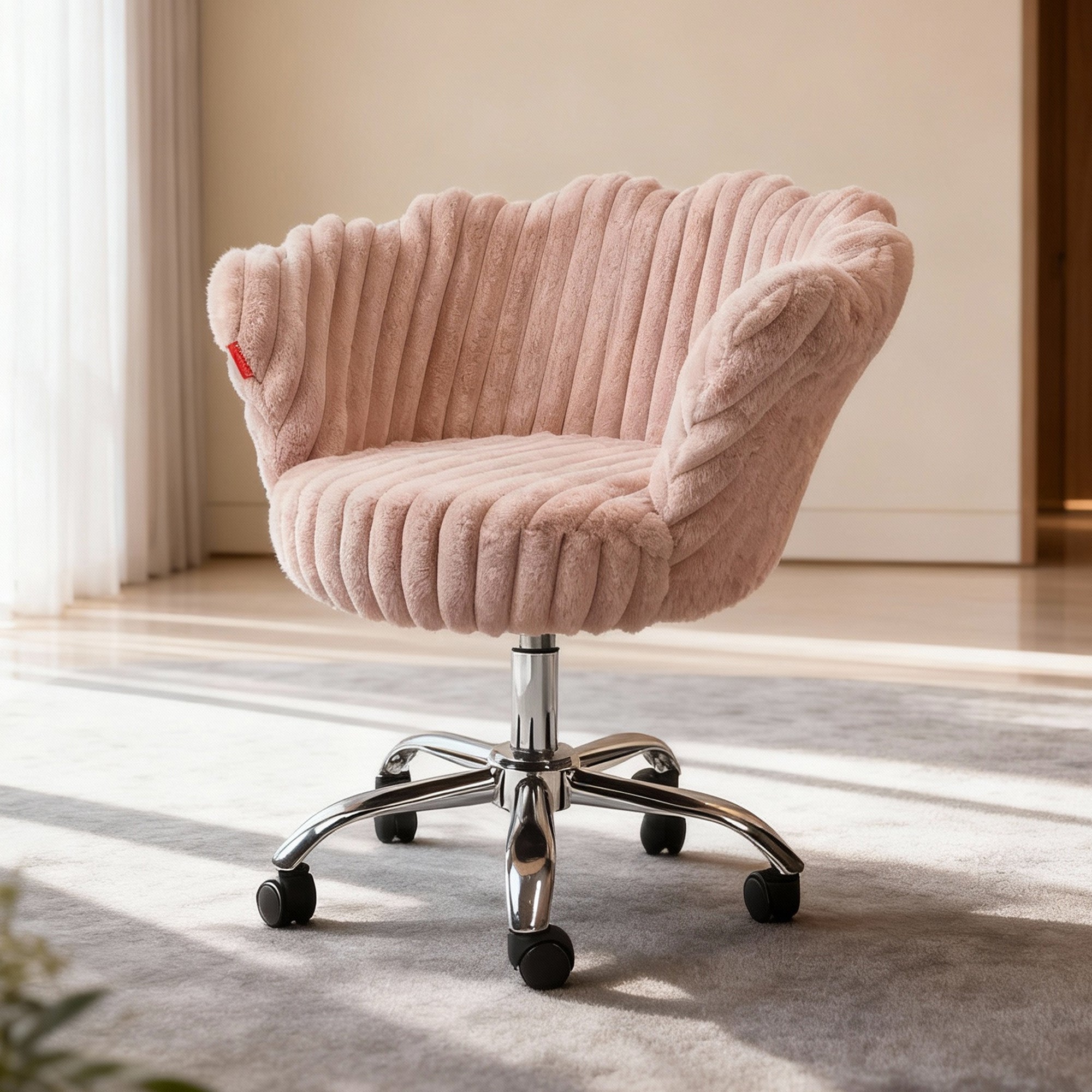 Anna Swivel Rabbit Fur Vanity Chair