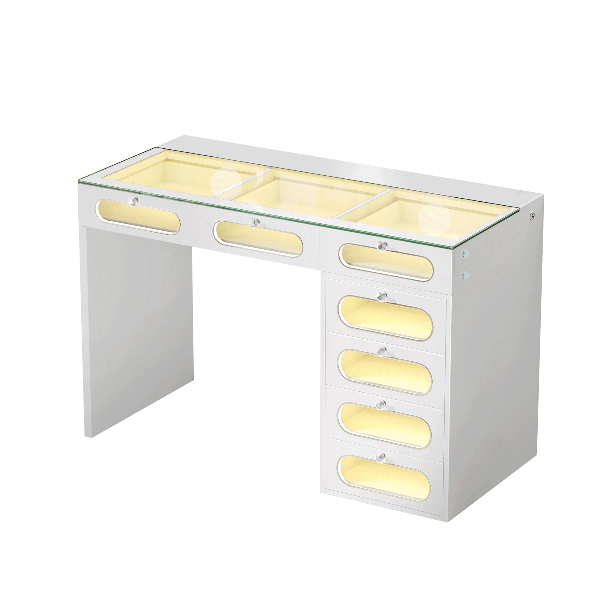 New Release ! VANITII 7 Glass Fronted Drawers with Crystal Handles