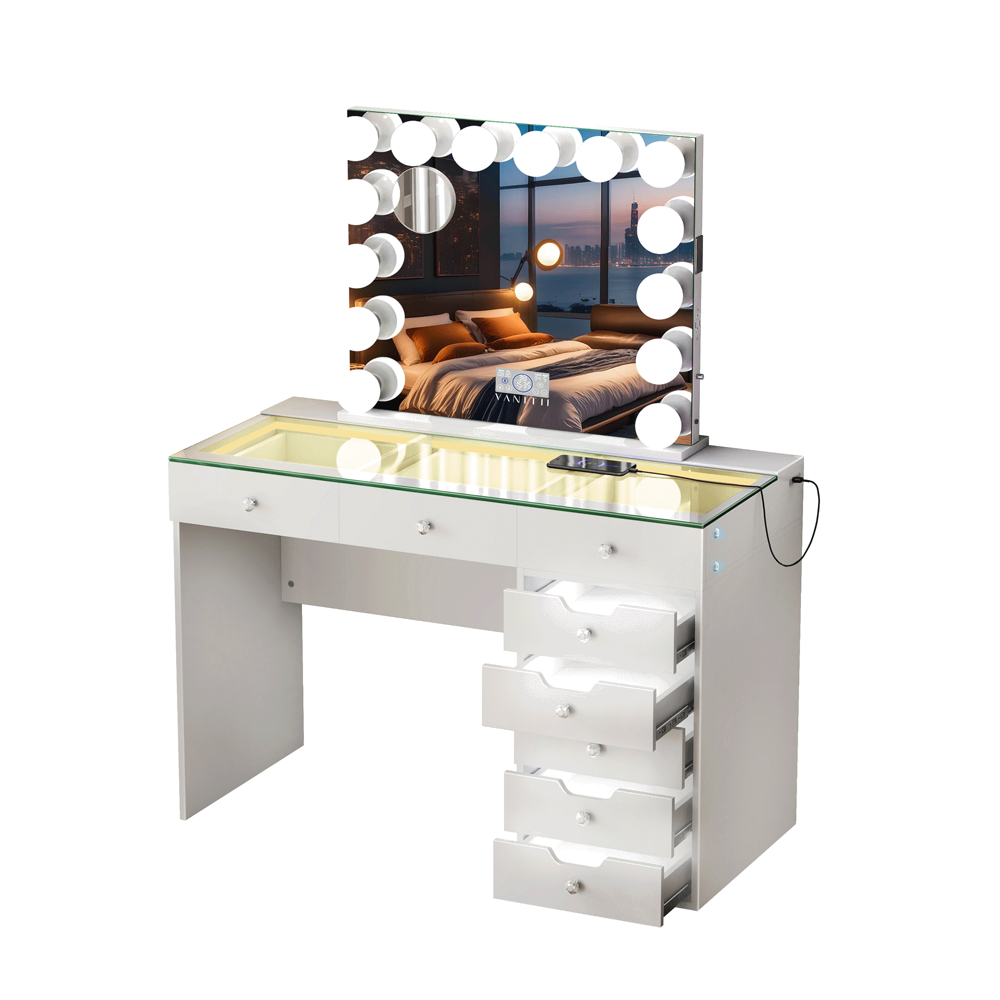 VANITII Diana 8 Drawers Vanity Desk Set with RGB and Full Light