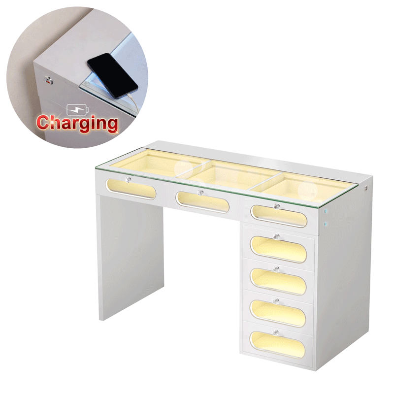 New Release ! VANITII 7 Glass Fronted Drawers with Crystal Handles