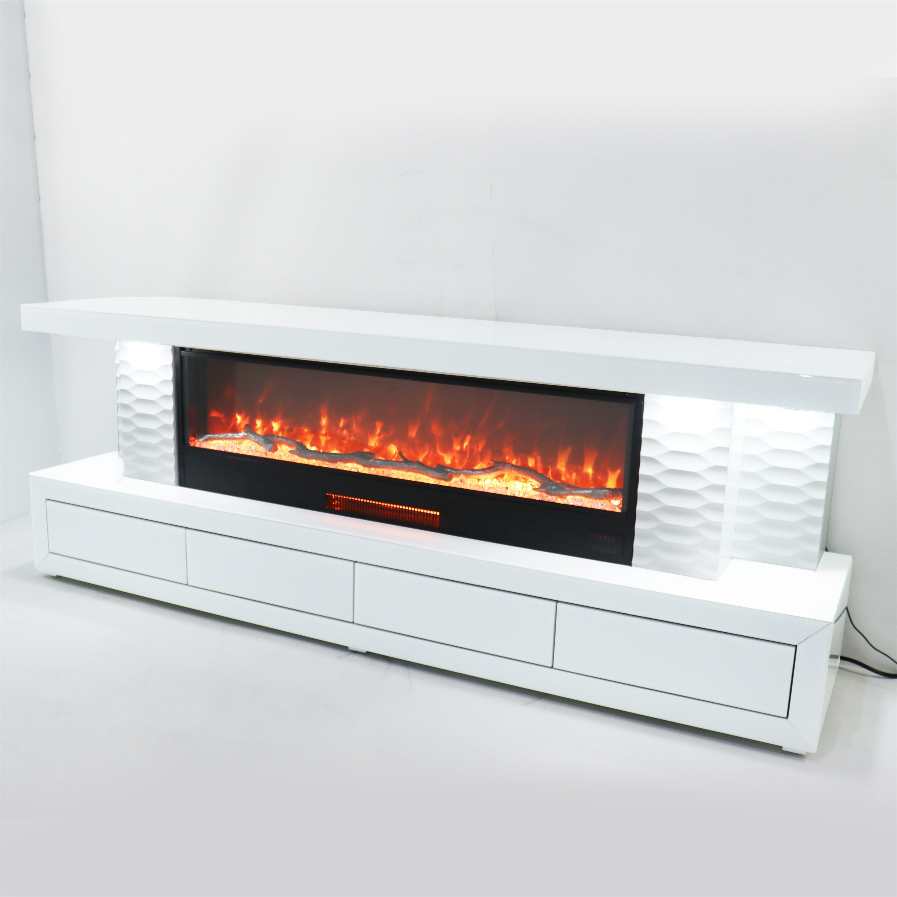 VANITII TV Stand LED Mirrored Fireplace