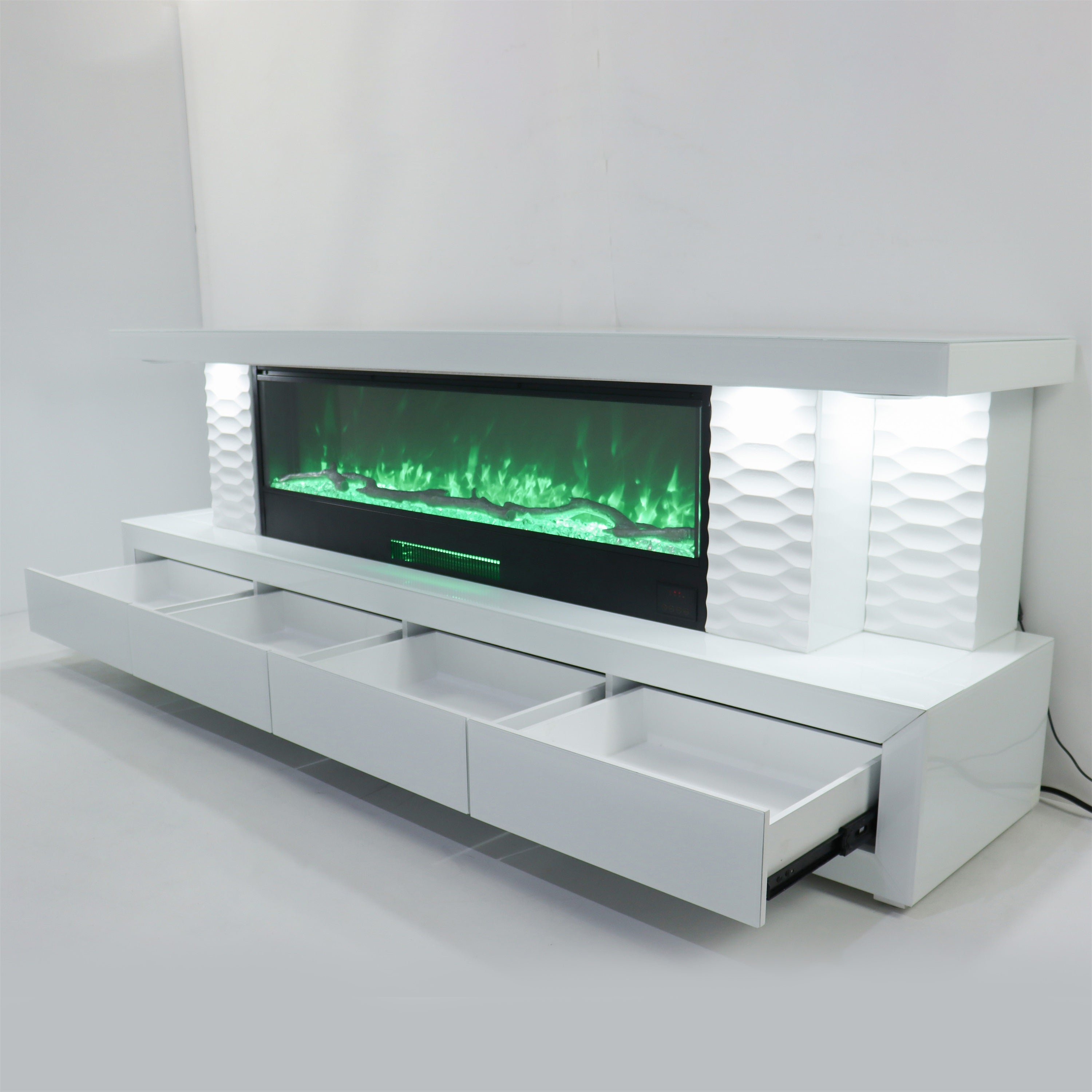 Fully Assembled TV Stand LED Mirrored Fireplace