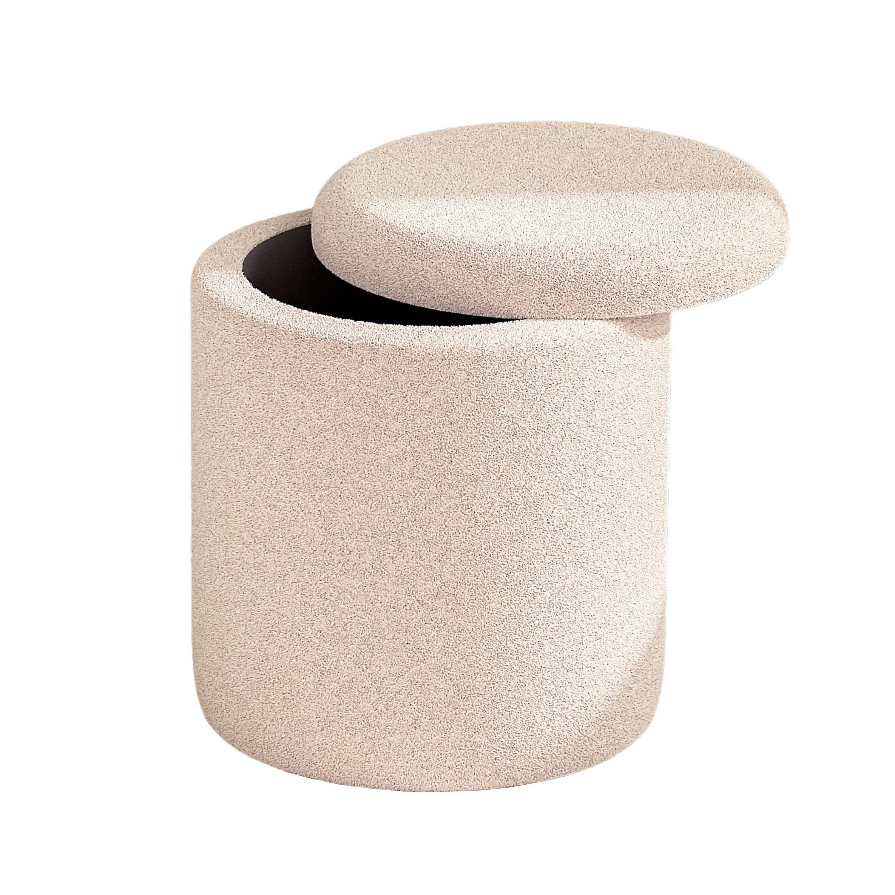 VANITII White Lambswool Storage Stool