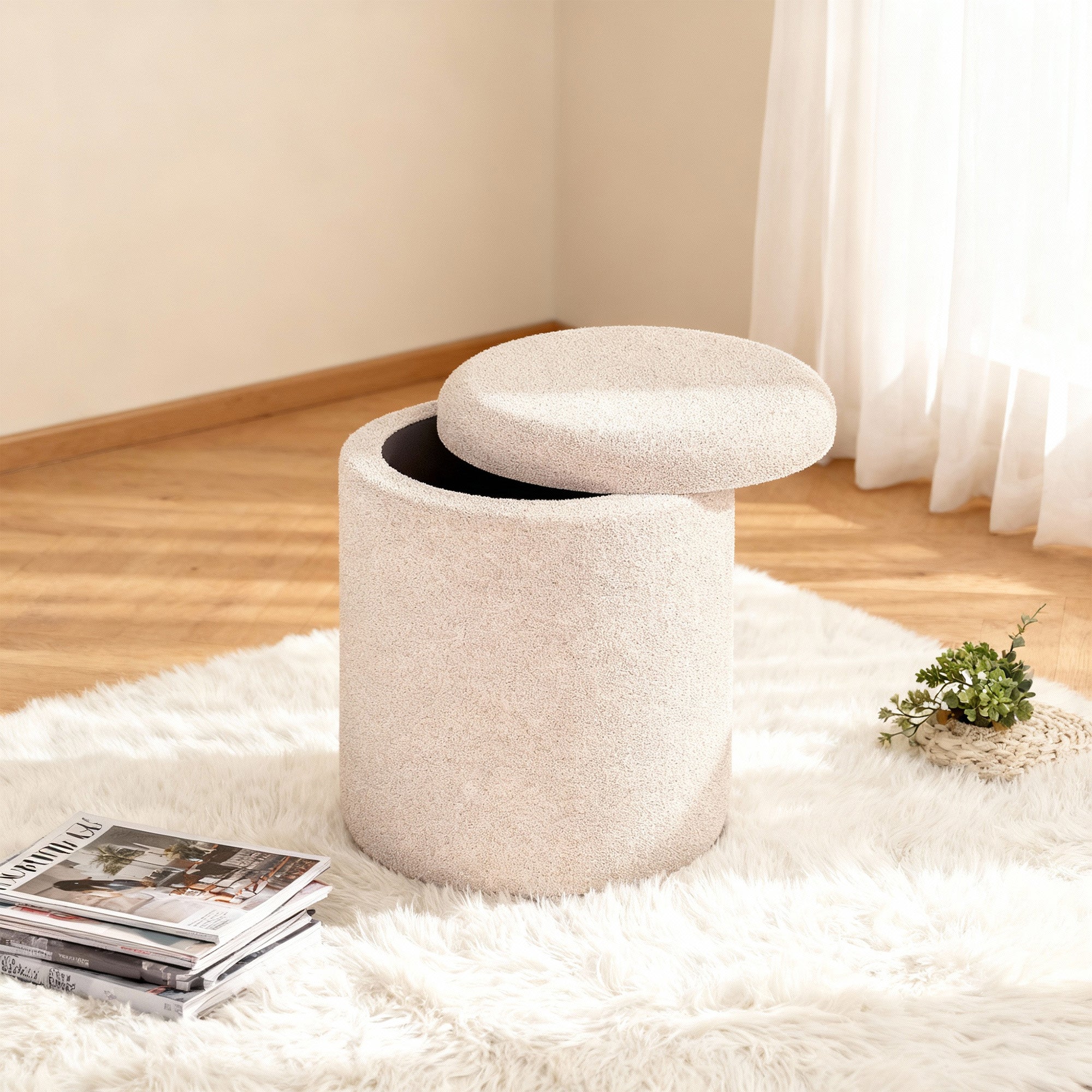 VANITII Lambswool Storage Stool