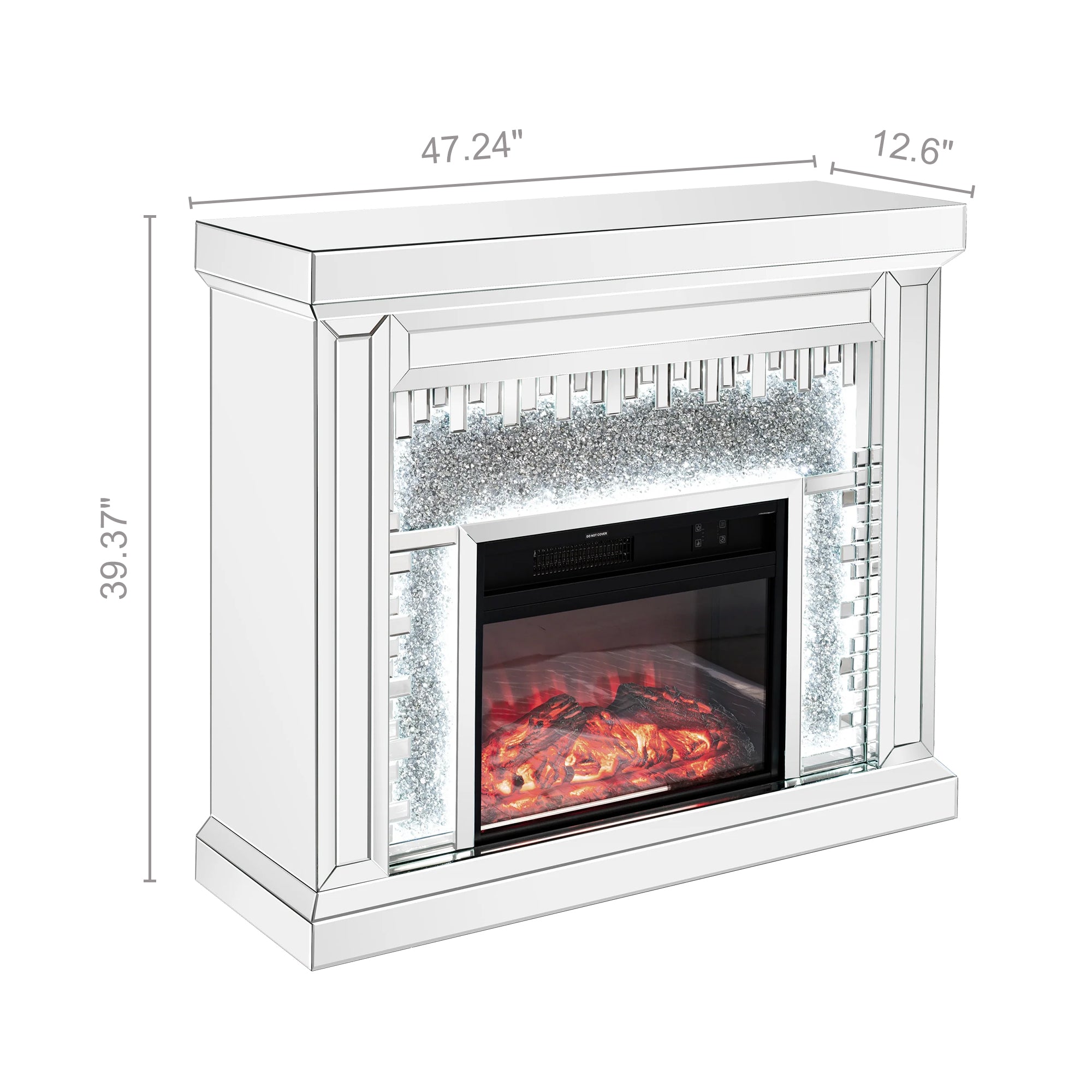 Fully Assembled 47" Crushed Diamonds LED Mirrored Fireplace