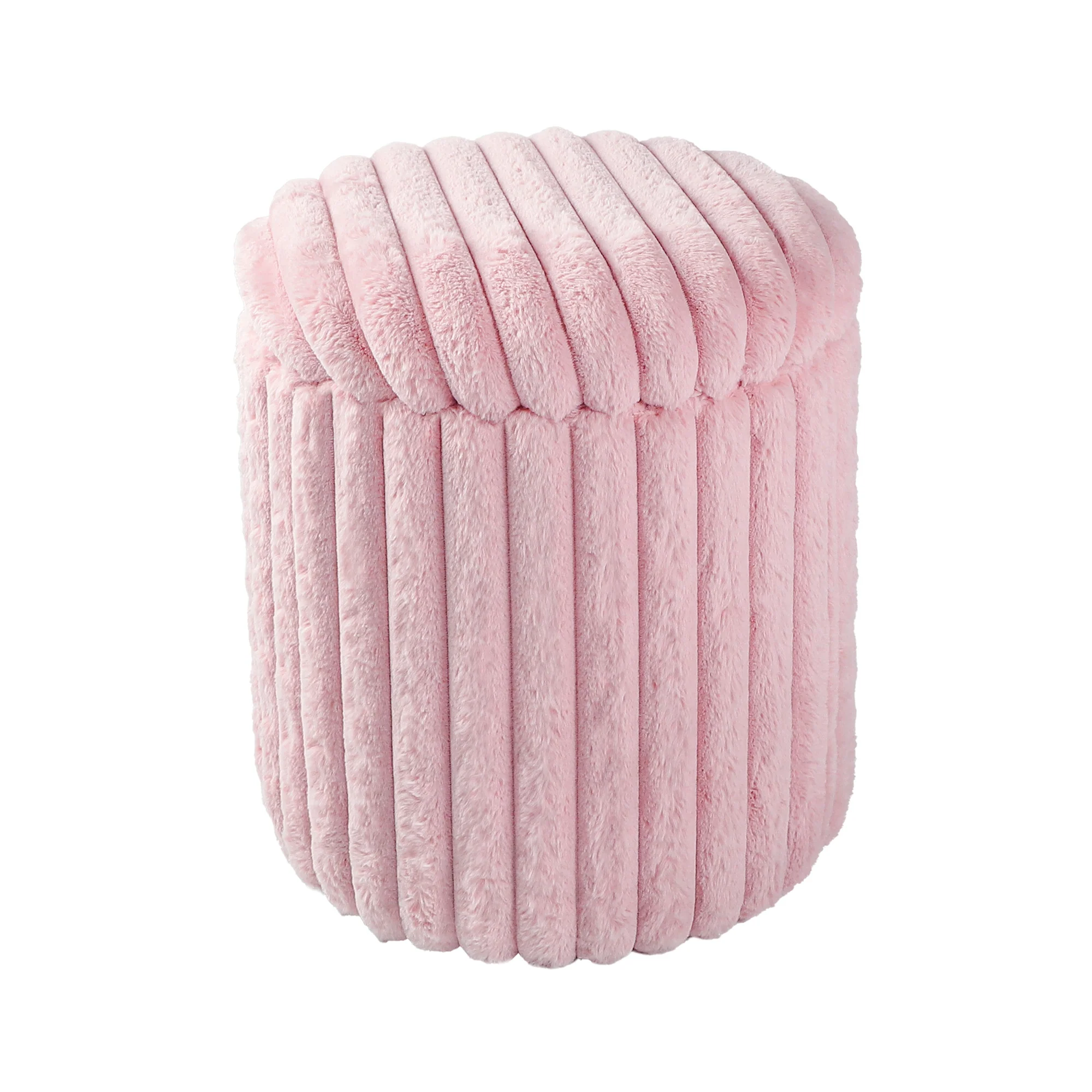 VANITII Rabbit Fur Storage Stool-Pink