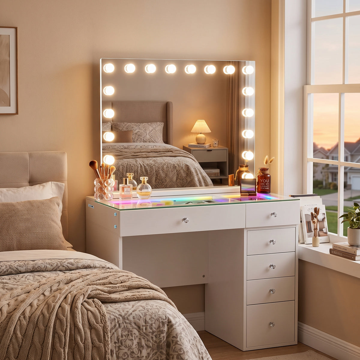 VANITII Mini Diana 6 Storage Drawers Vanity Set with Mirror