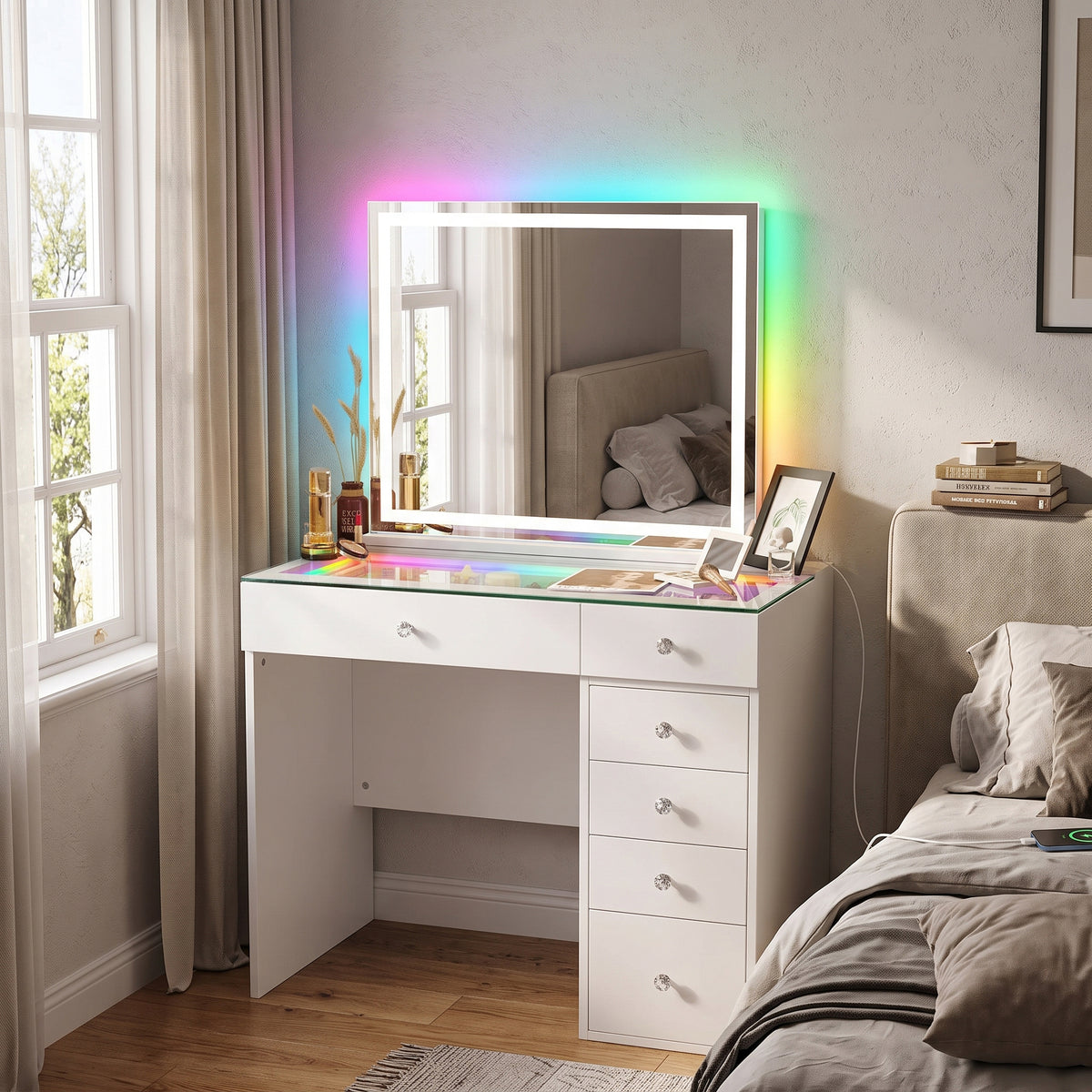 VANITII Mini Diana 6 Storage Drawers Vanity Set with Mirror