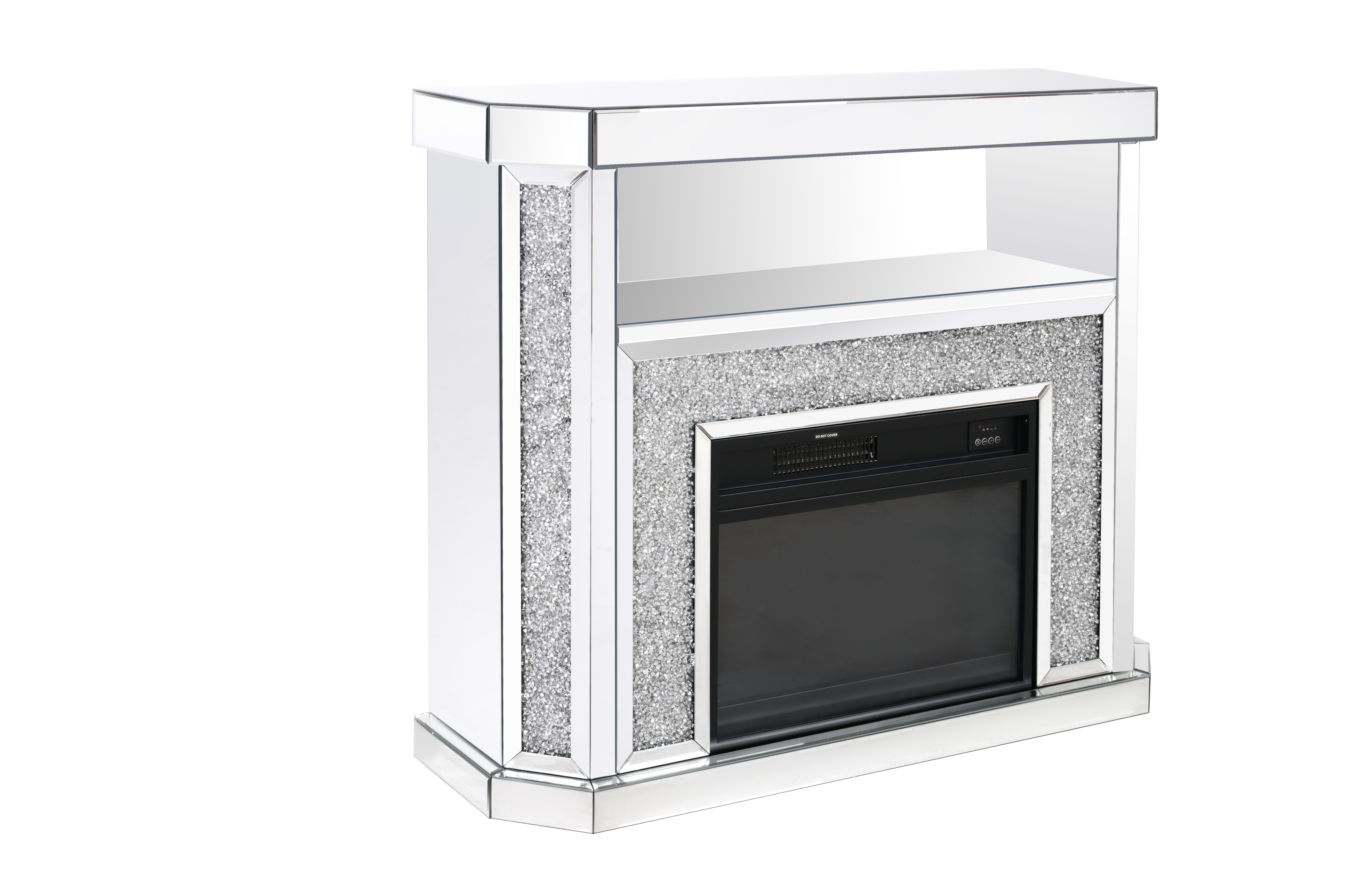 VANITII Crushed Diamonds LED Mirrored Fireplace