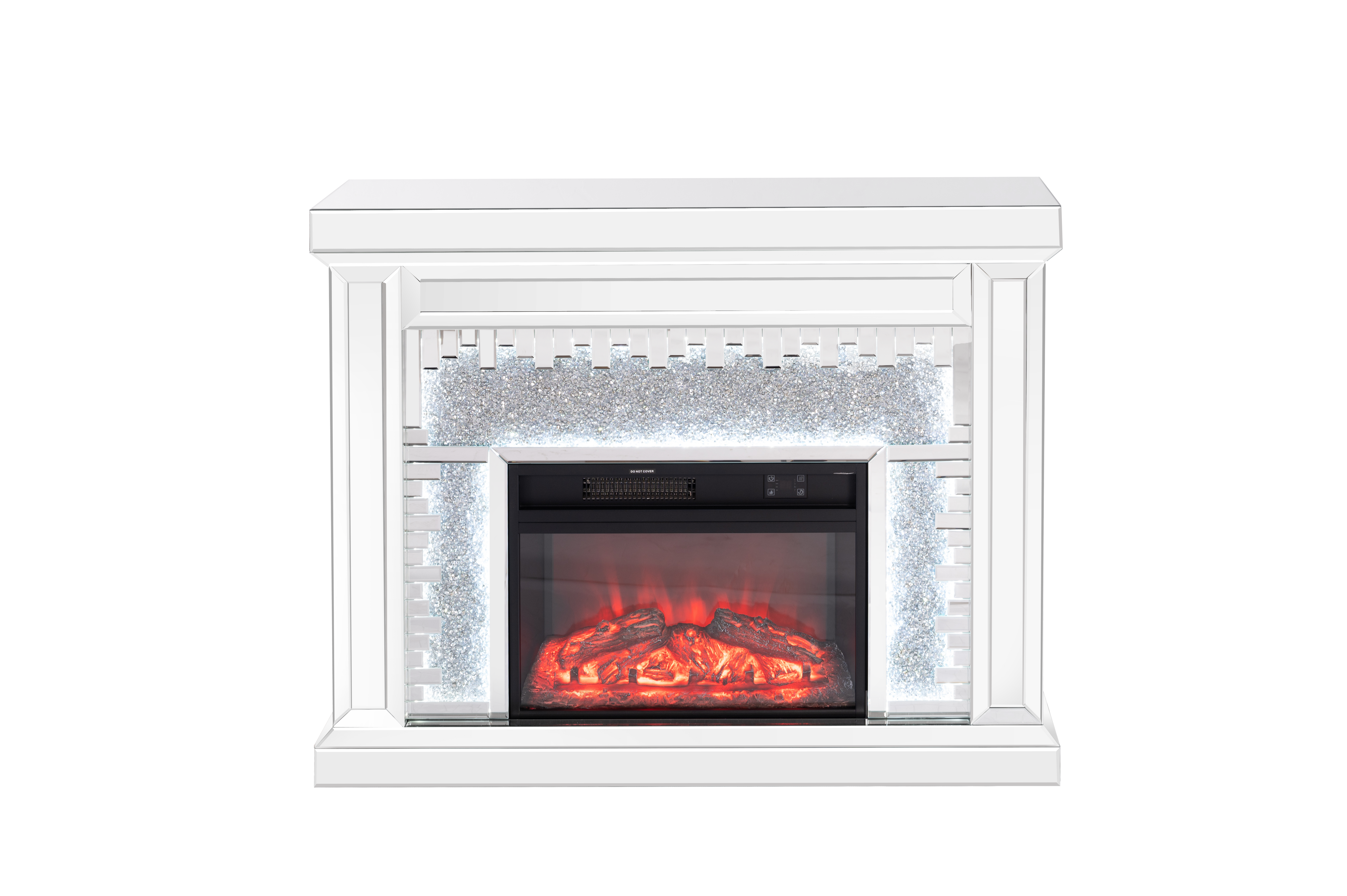 VANITII Crushed Diamonds LED Mirrored Fireplace