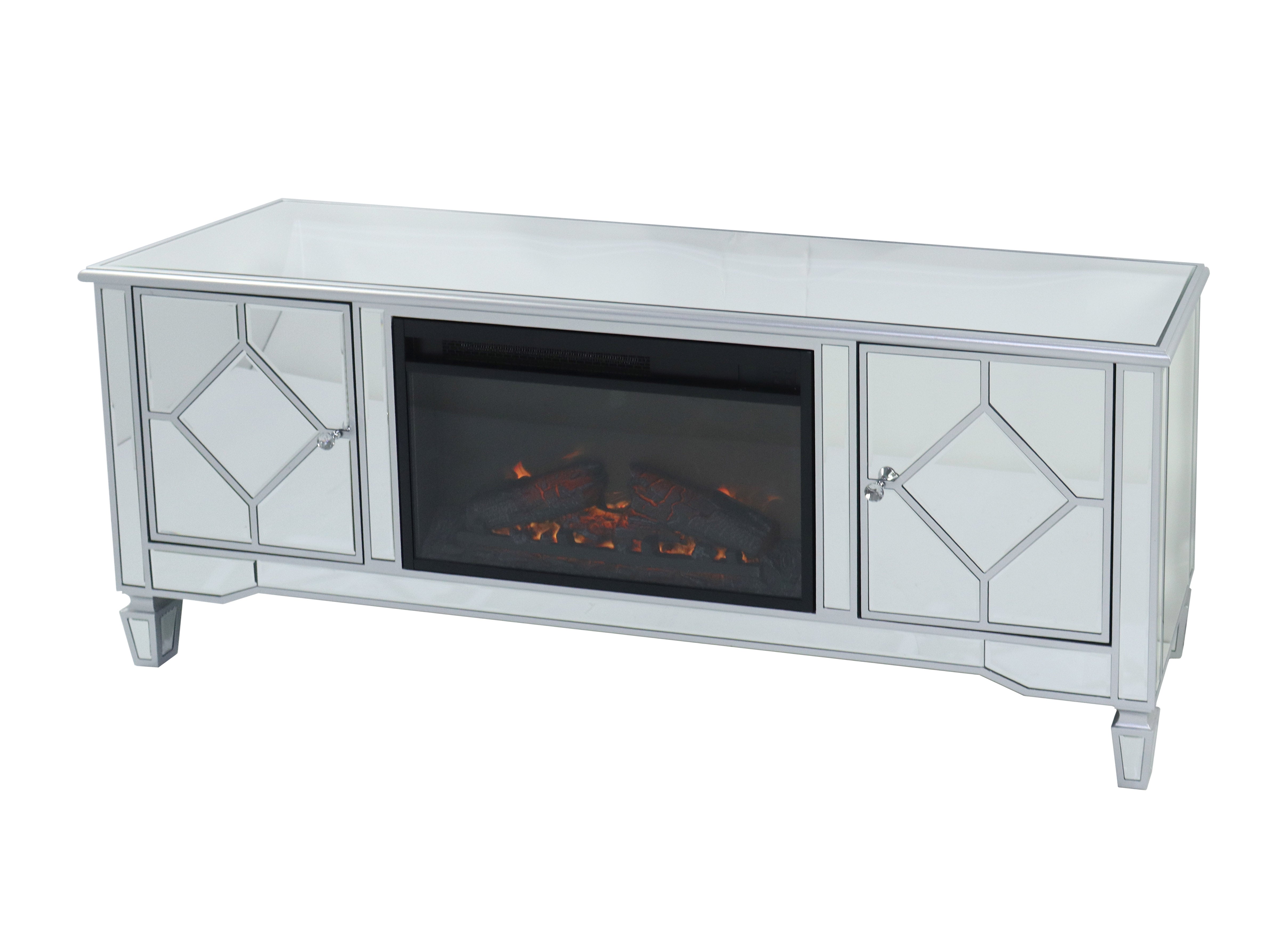 Fully Assembled Mirrored Fireplace TV Stand for 65 Inch TV