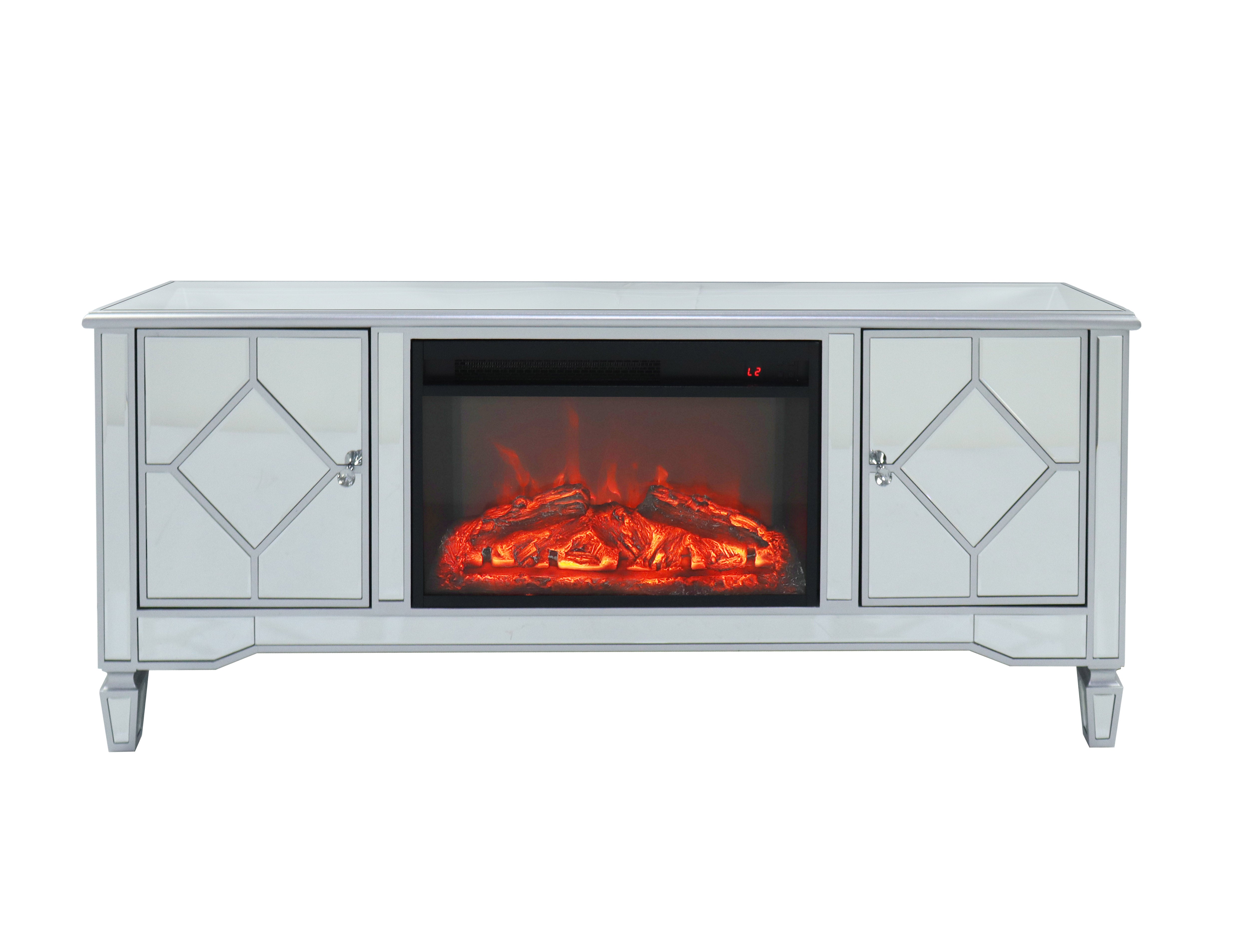 Fully Assembled 59" Mirrored Fireplace TV Stand for 65 Inch TV