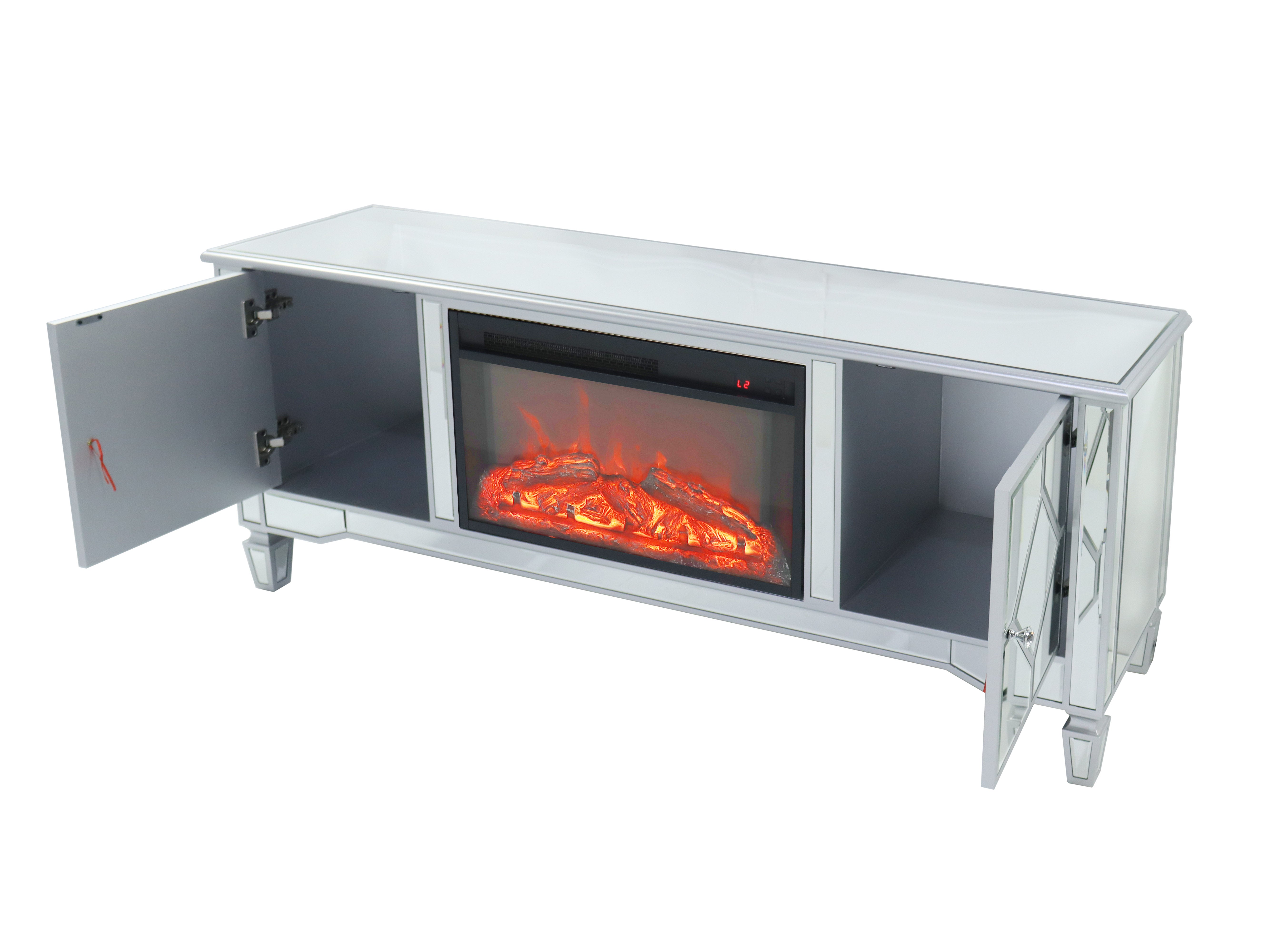 Fully Assembled Mirrored Fireplace TV Stand for 65 Inch TV