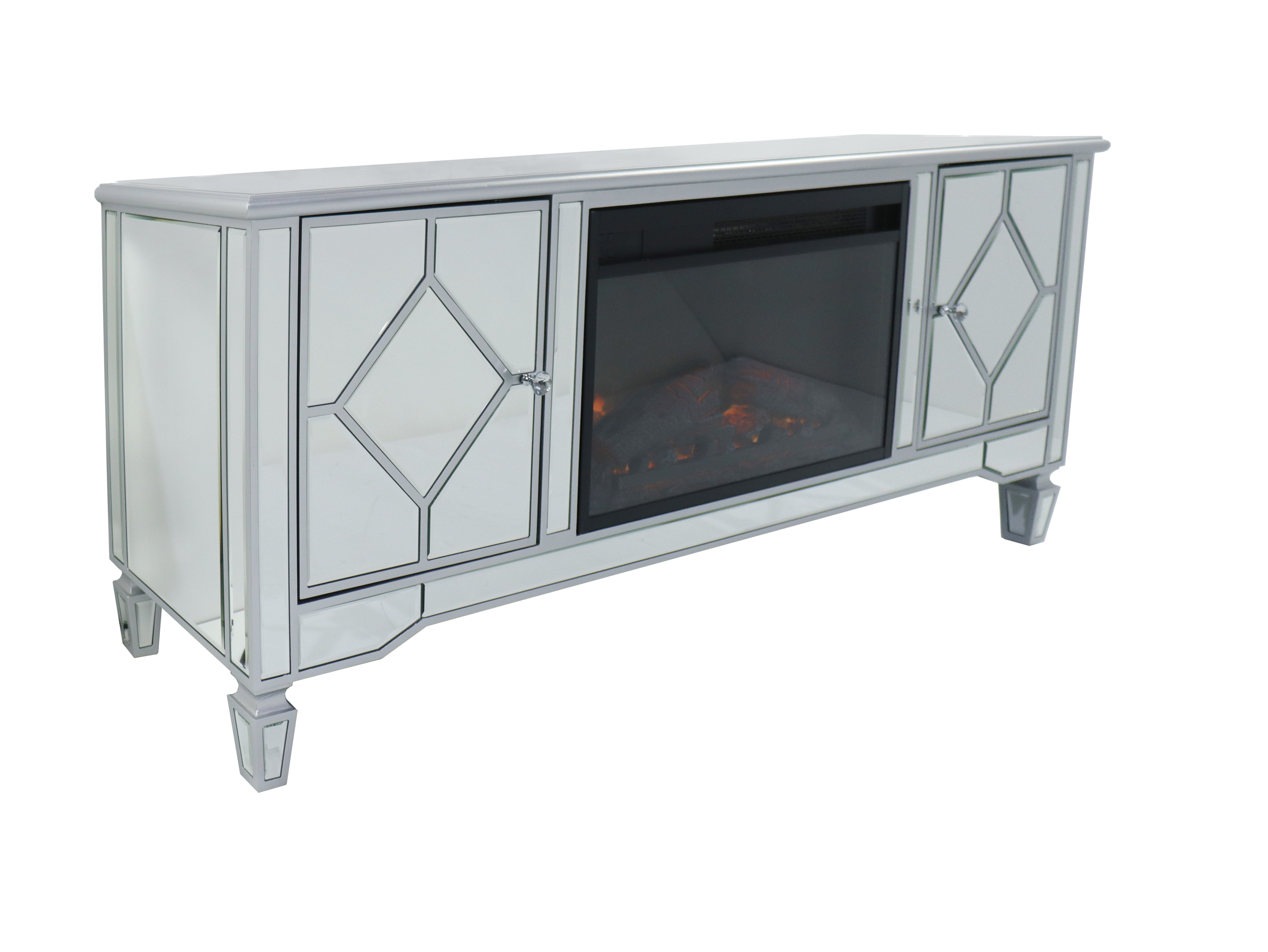 Fully Assembled Mirrored Fireplace TV Stand for 65 Inch TV