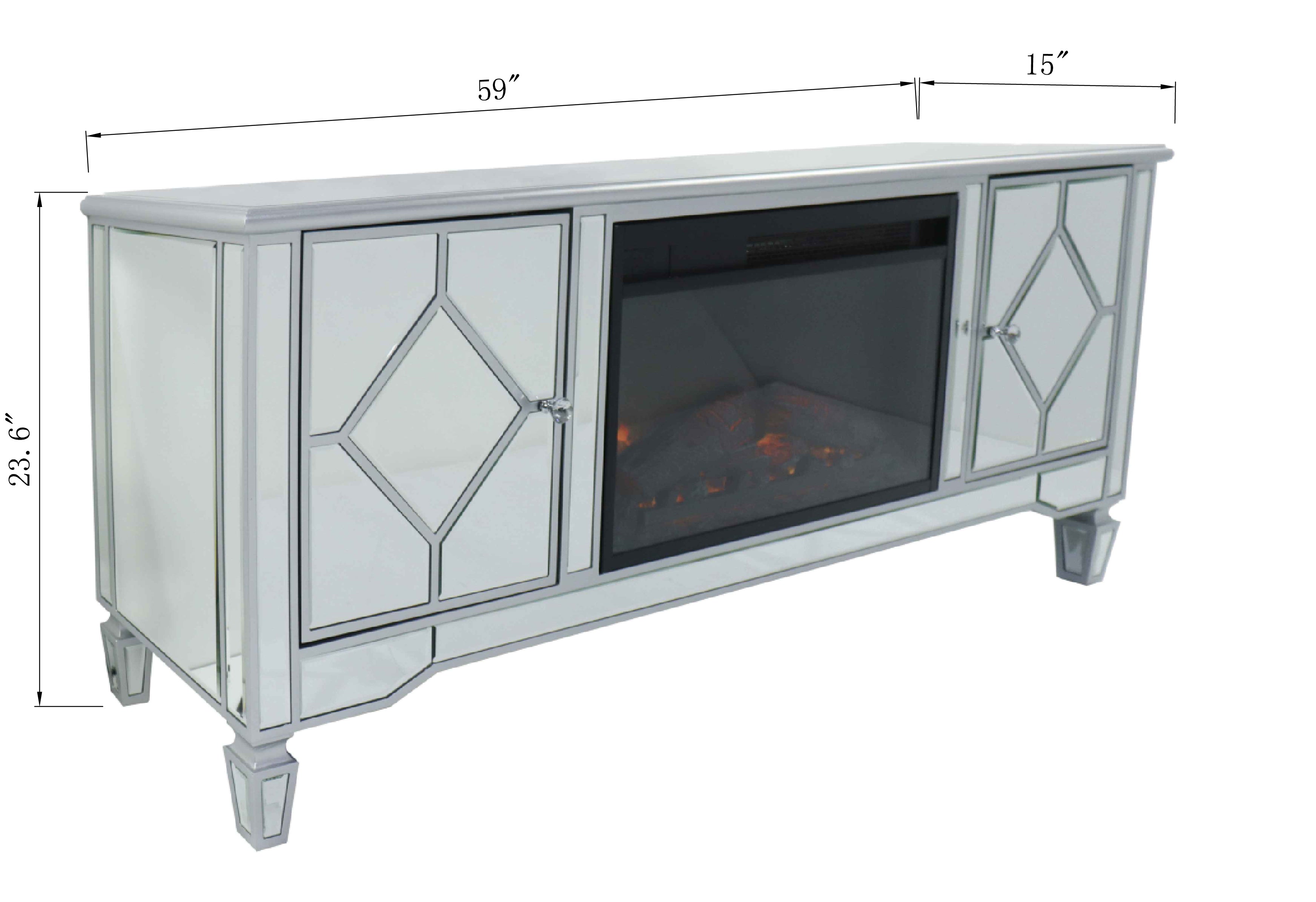 Fully Assembled 59" Mirrored Fireplace TV Stand for 65 Inch TV