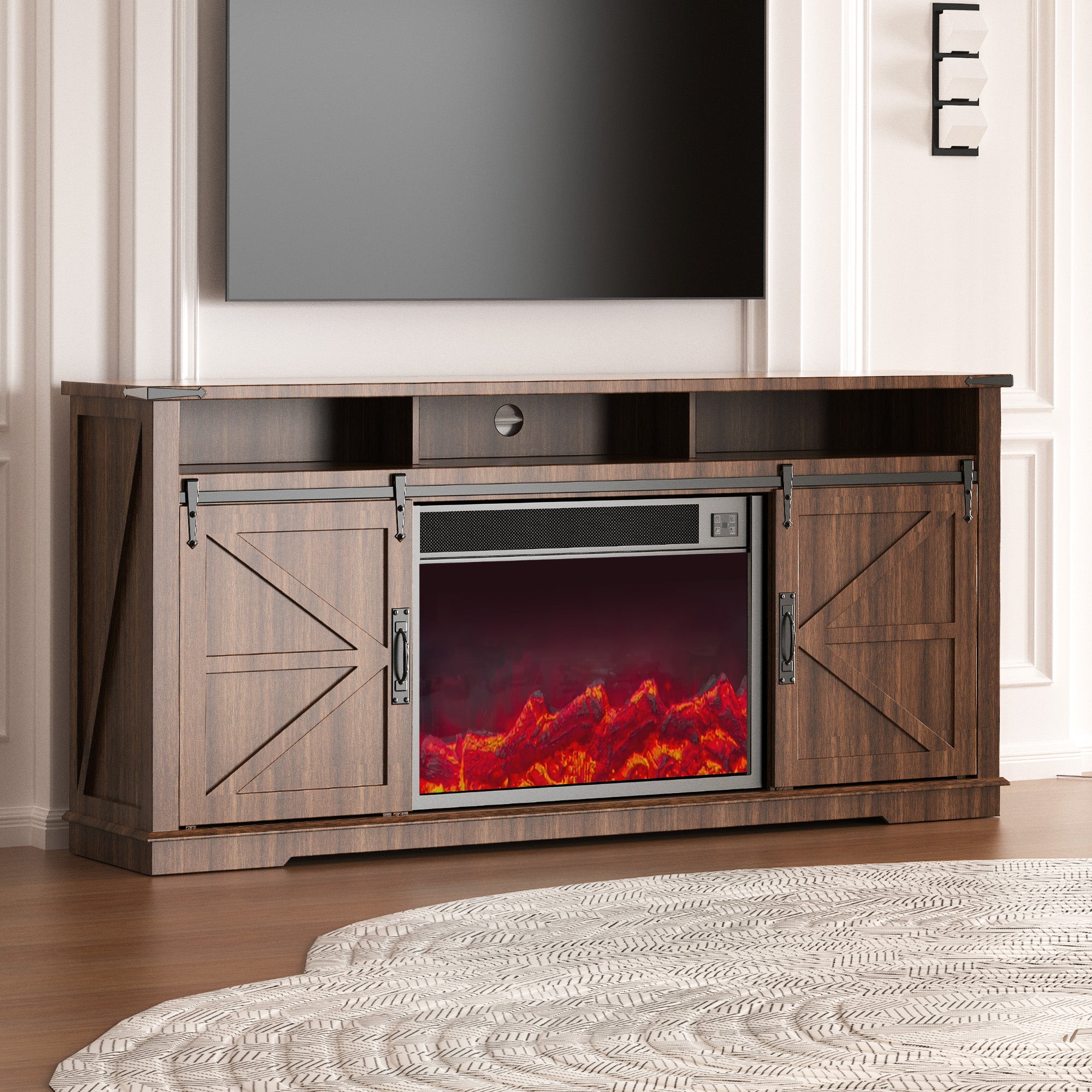 Fully Assembled TV stand with an electronic fireplace