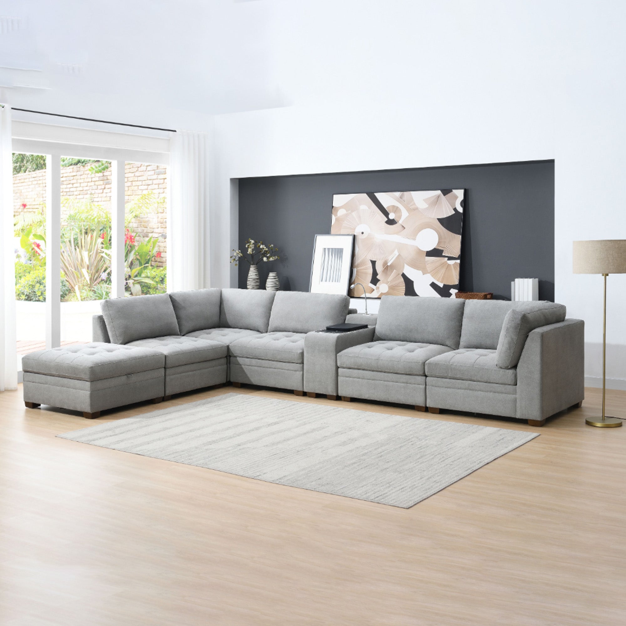 Tisdale Modular Sectional 7-piece Dark Grey with Storage Ottoman