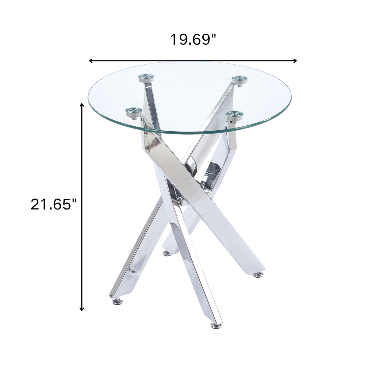 19.69" Round End Table, 8MM Clear Tempered Glass Top with Golden Crossed Metal Base, Easy to Clean