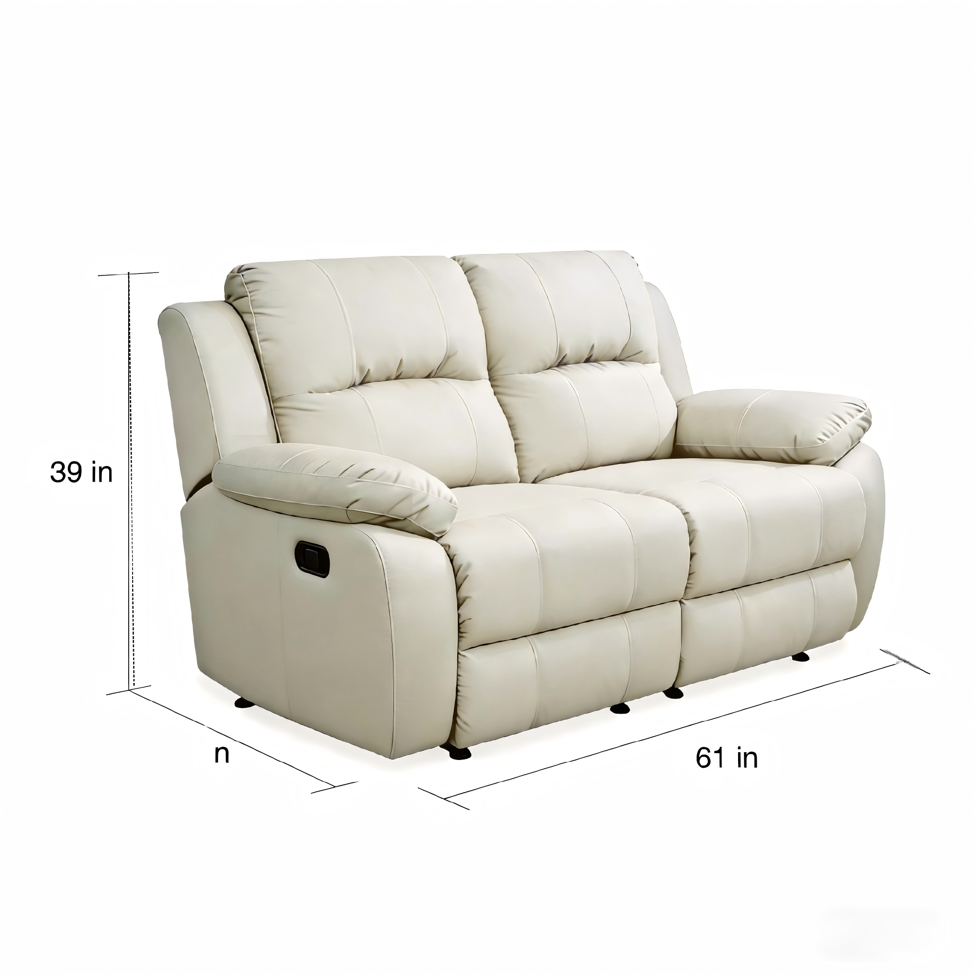 Lume Power Recliner 2-Seater Sofa in Ivory Faux Leather with Hidden Cupholders