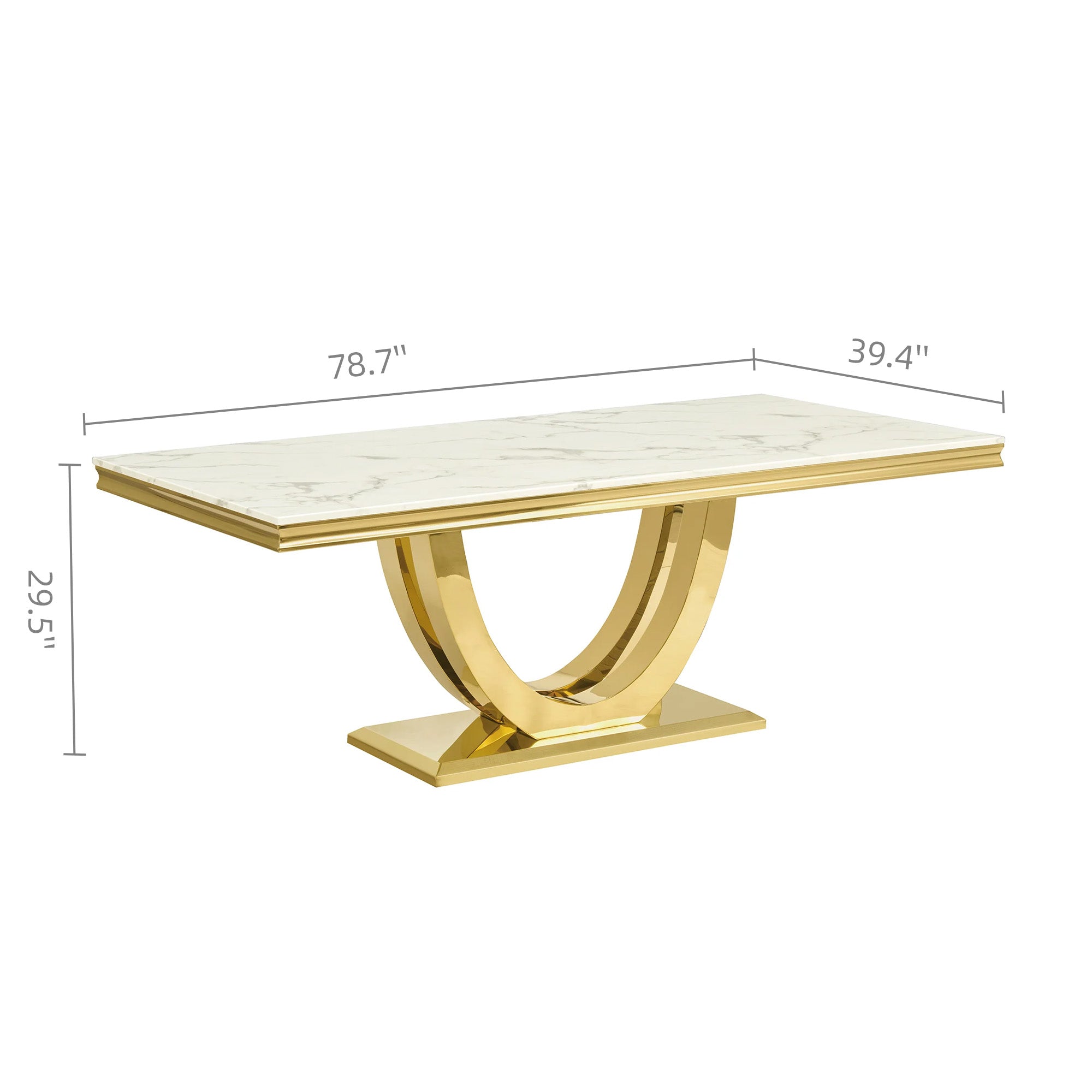 Modern Dining Table with Marble Top & 201 Stainless Steel U-Base, Luxury 6-8 Seater Kitchen Table, Gold/Silver Mirror Finish