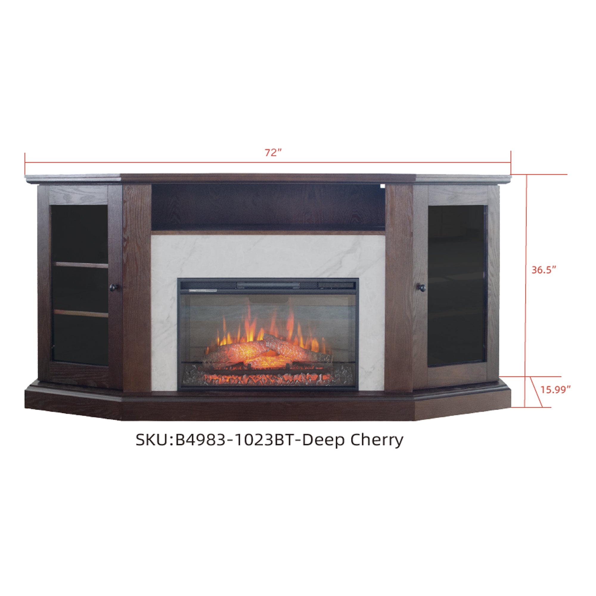 Deep Cherry Okoume Veneer Fireplace TV Stand with Bluetooth