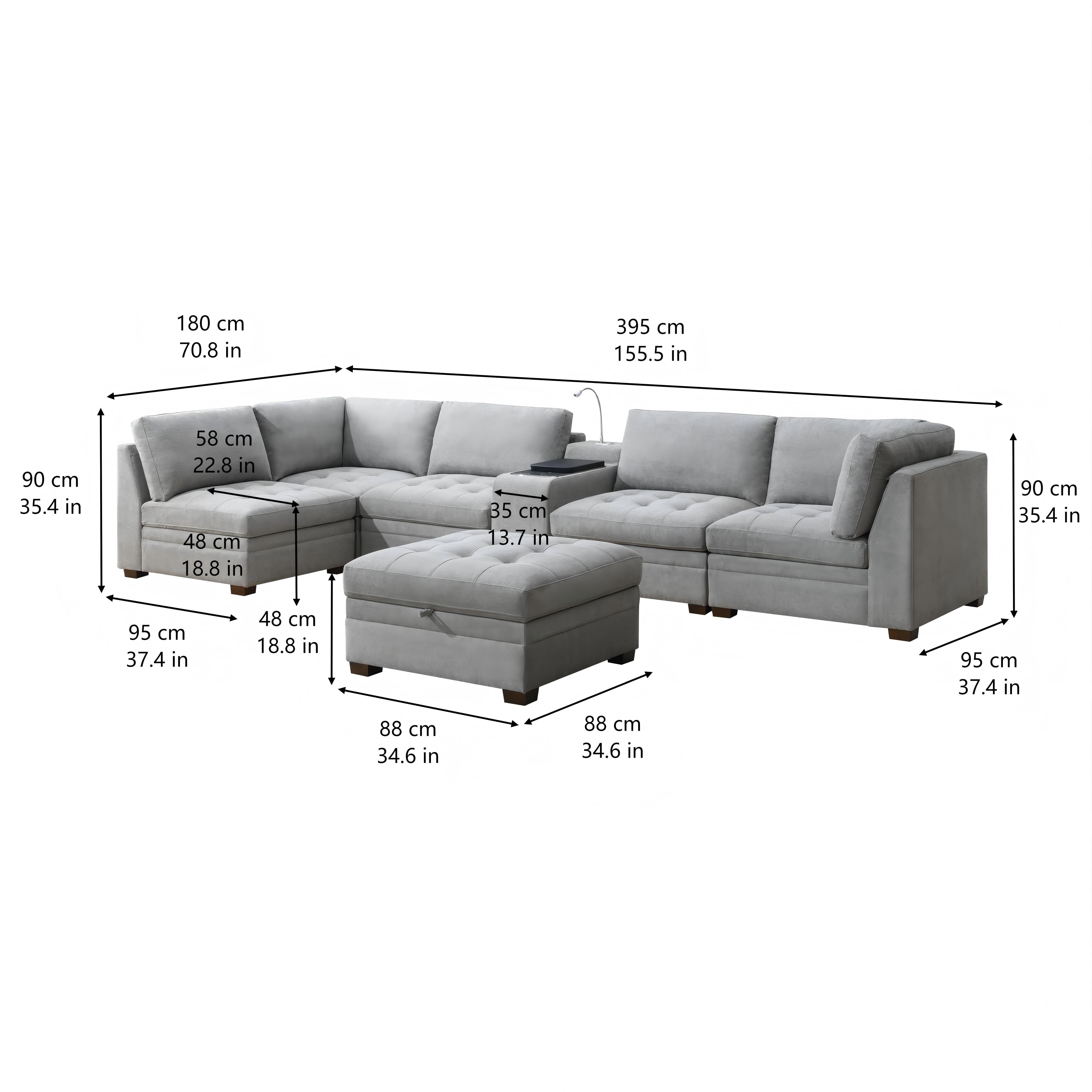 Tisdale Modular Sectional 7-piece Dark Grey with Storage Ottoman