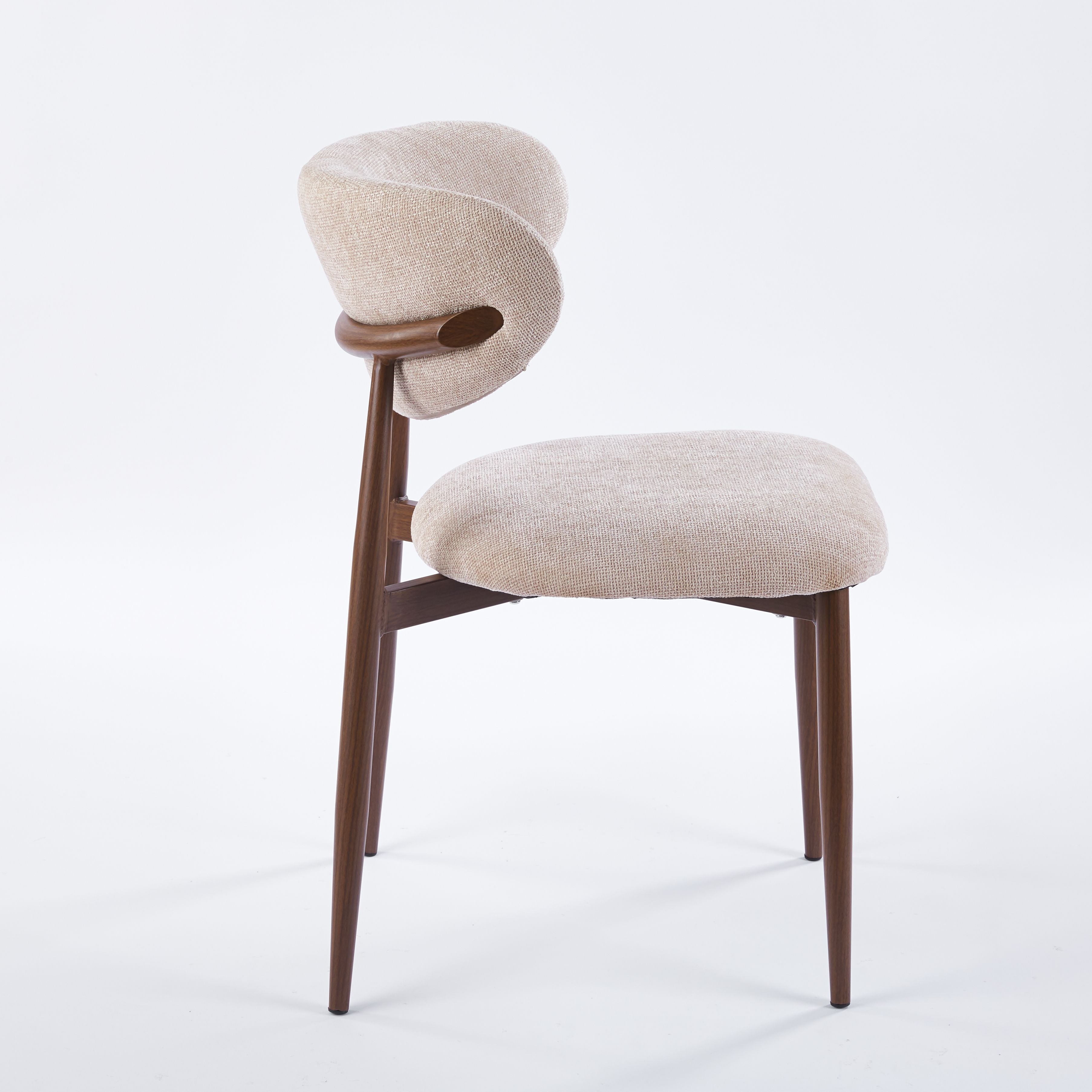Modern Upholstered Chair - Linen Fabric, Walnut-Transfer Legs 4pCS/CTN