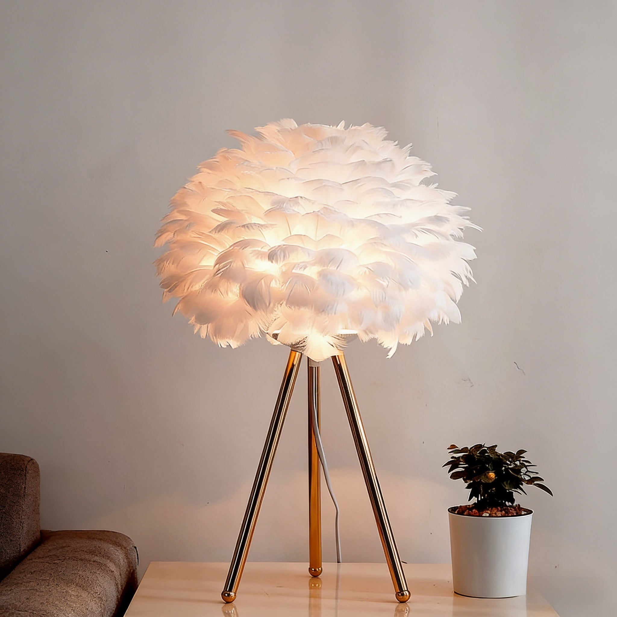 Nordic Feather LED Table Lamp, 3-Color Dimmable Bedside Ambient Light
