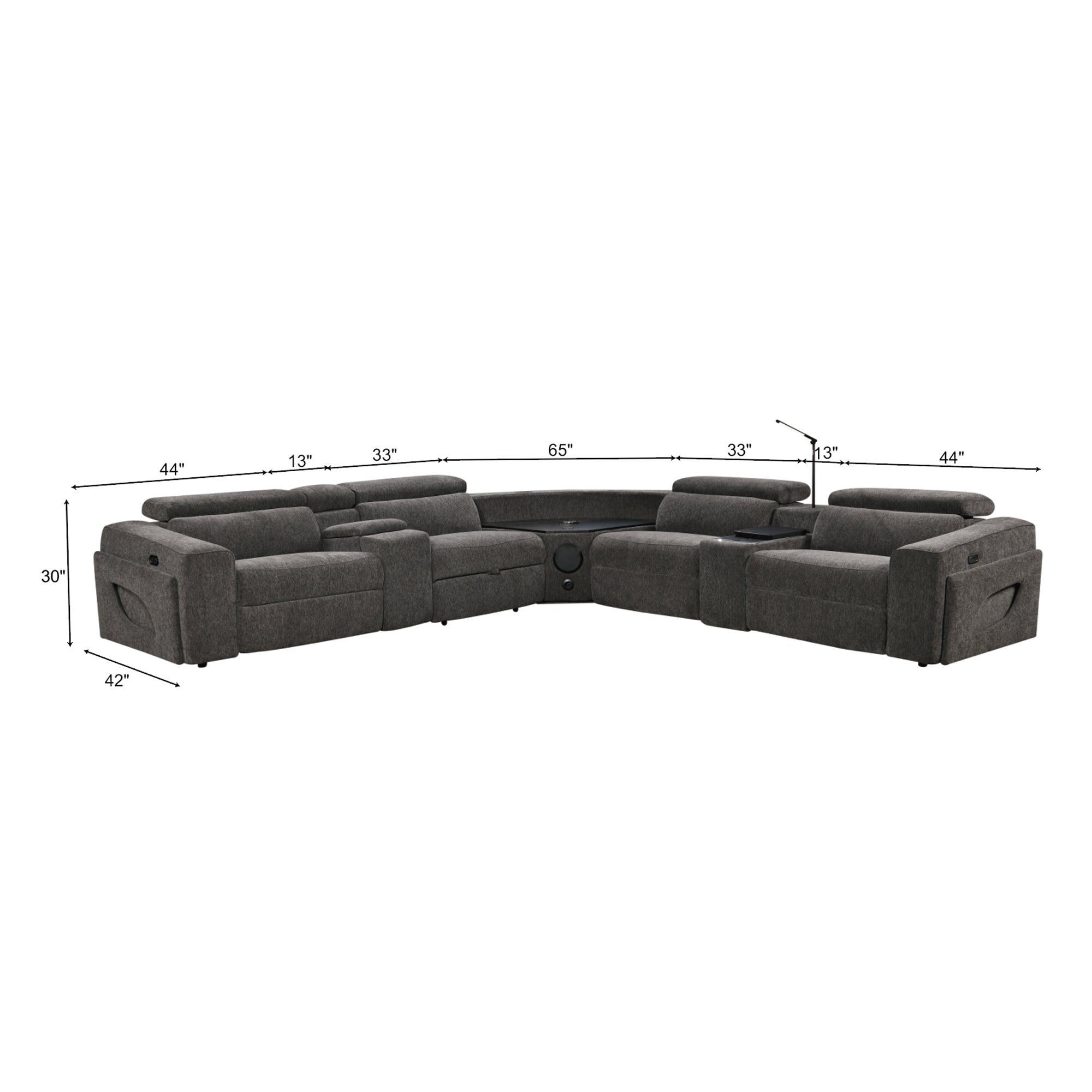 Power Recliner Fabric Sectional MC3028 Dark Gray