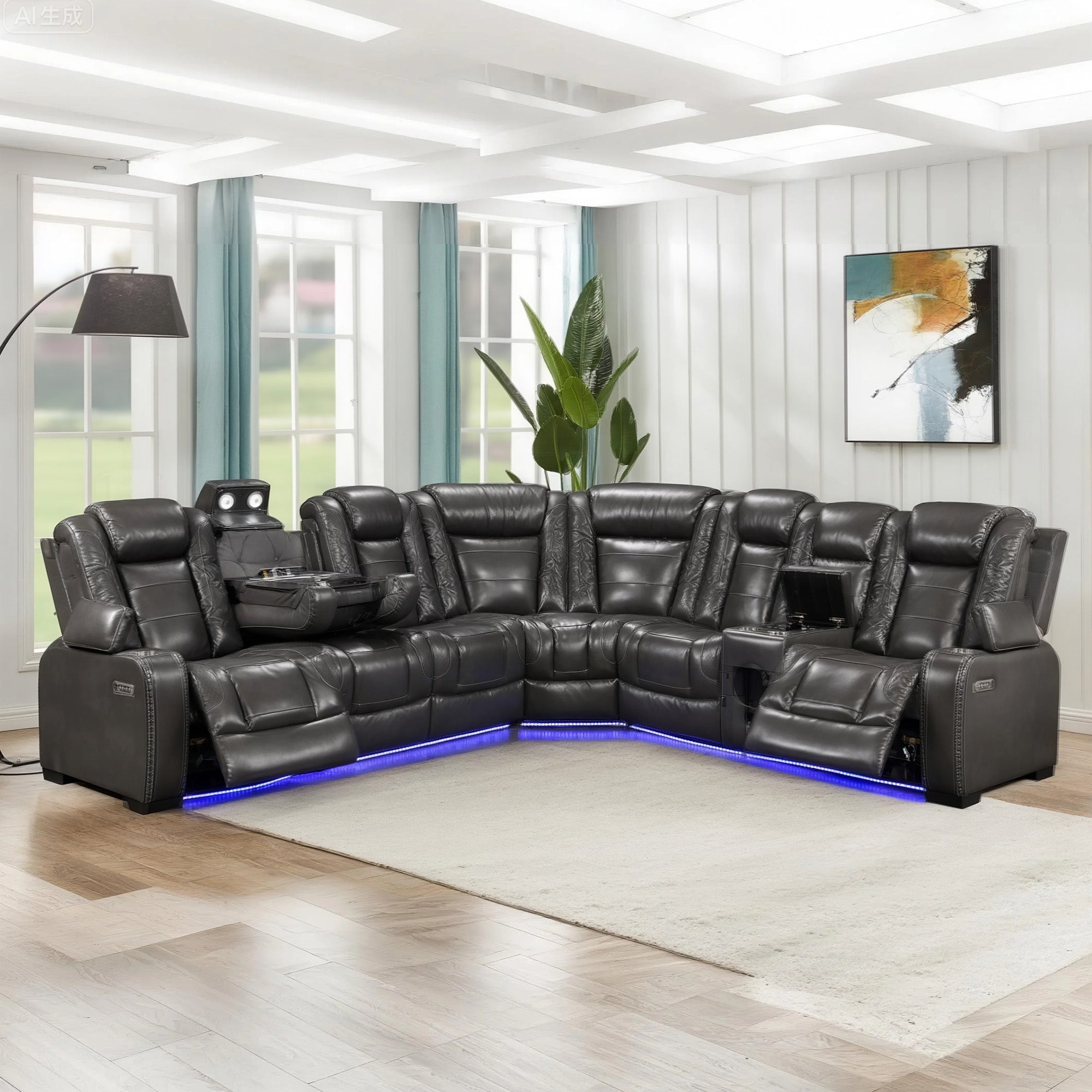 The sofa set is placed in the living room,being both beautiful and practical.