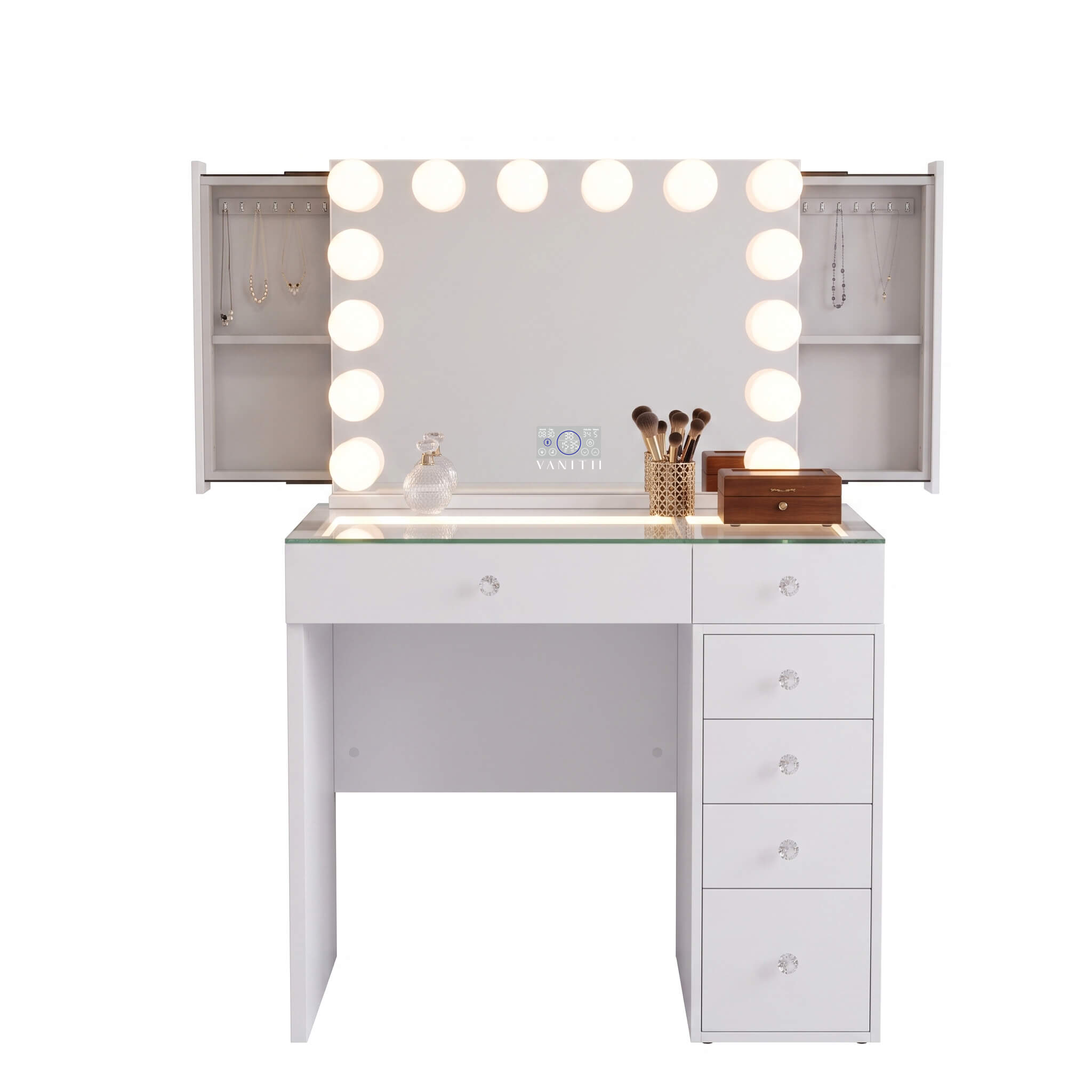 VANITII Mini Diana 6 Storage Drawers Vanity Desk Set -Mirror with Jewelry Organizer