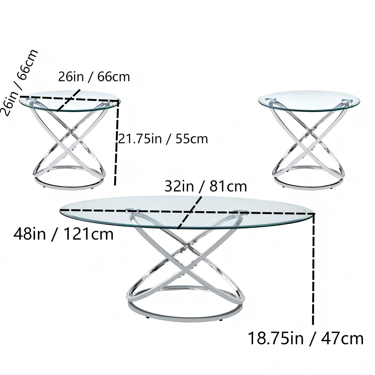 Glass Coffee Table and End Table Set of 3