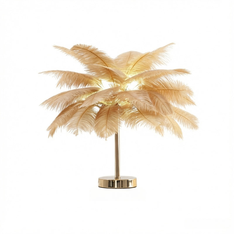 Feather Table Lamp, 3-Color Light, Metal Base, Romantic Ambient Lighting