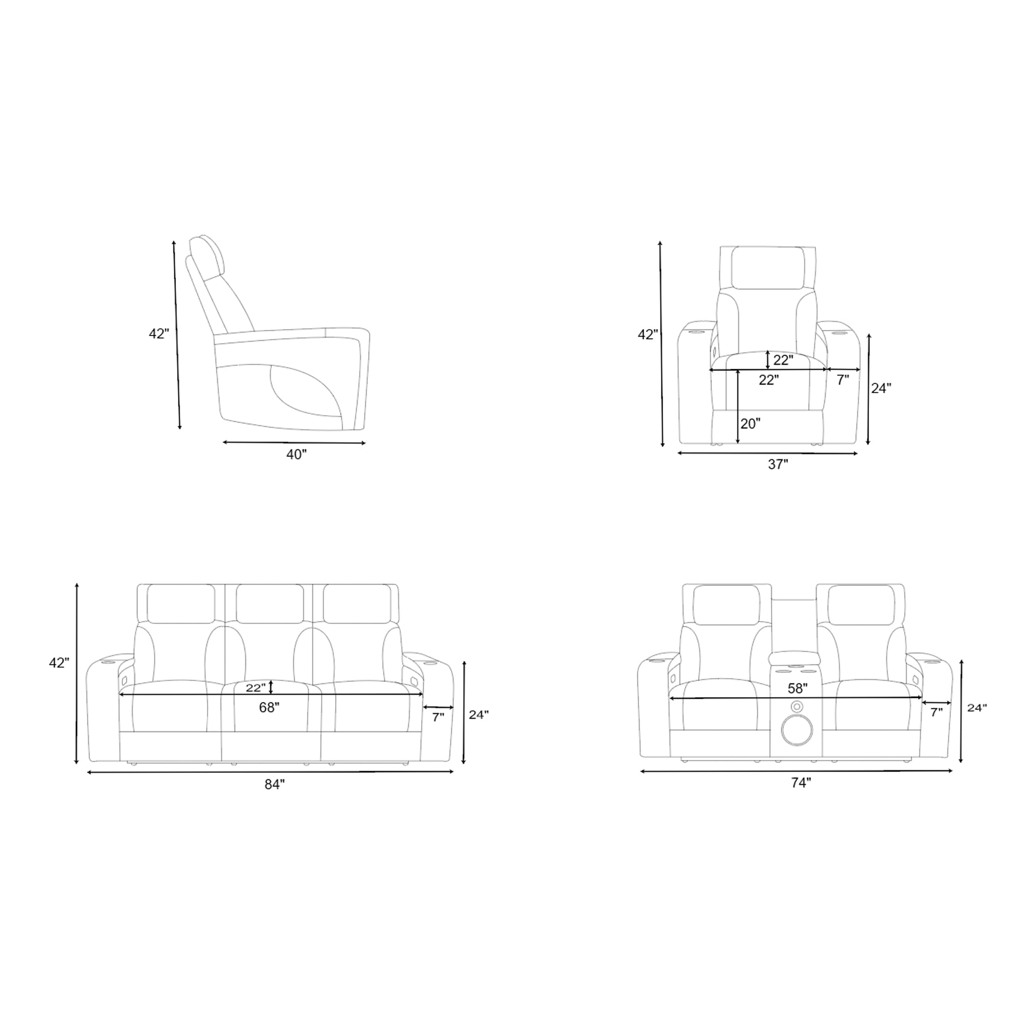 Power Recliner Sofa & Loveseat & Chair MR2953 Black