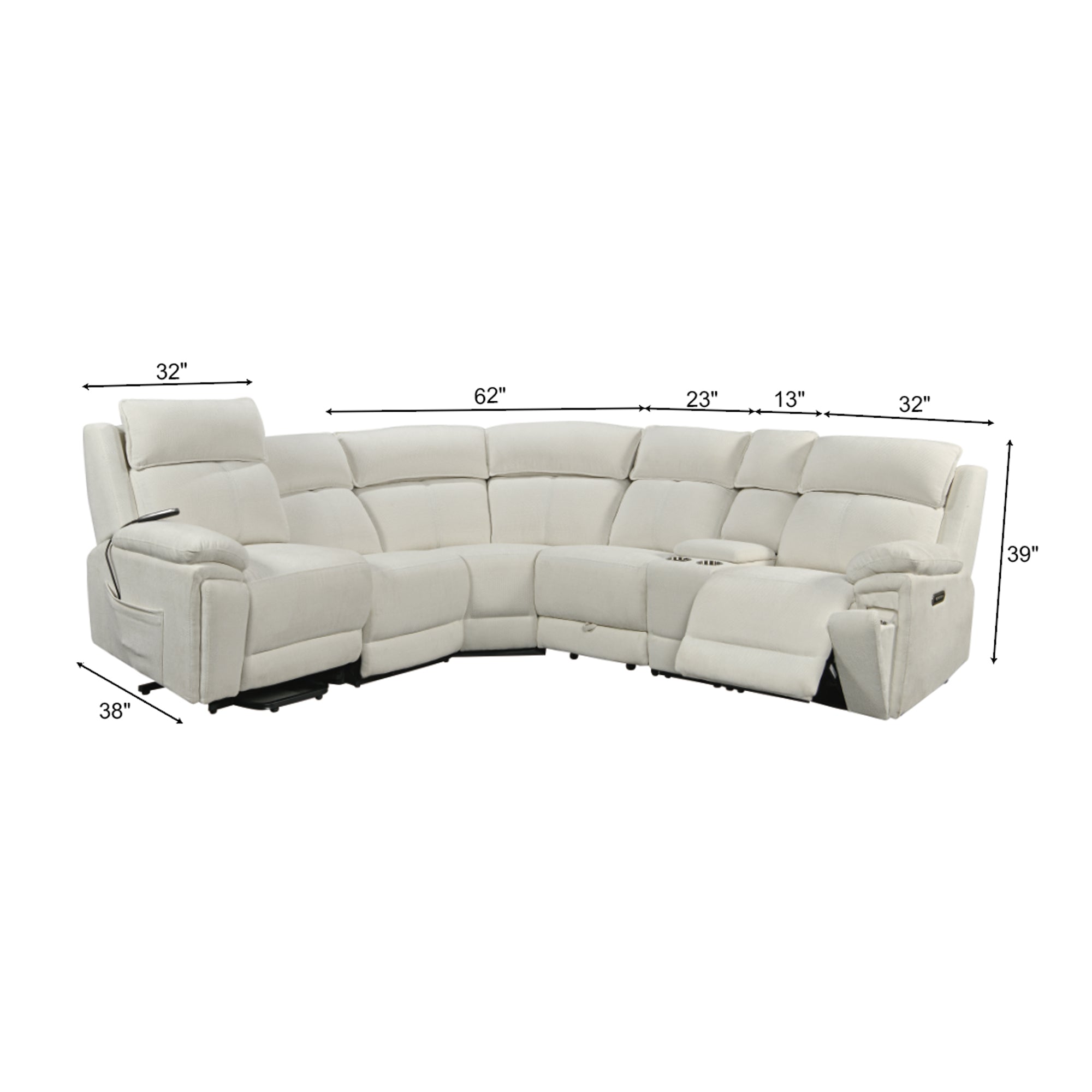 Power Recliner Sectional Fabric Sofa MC3020 White