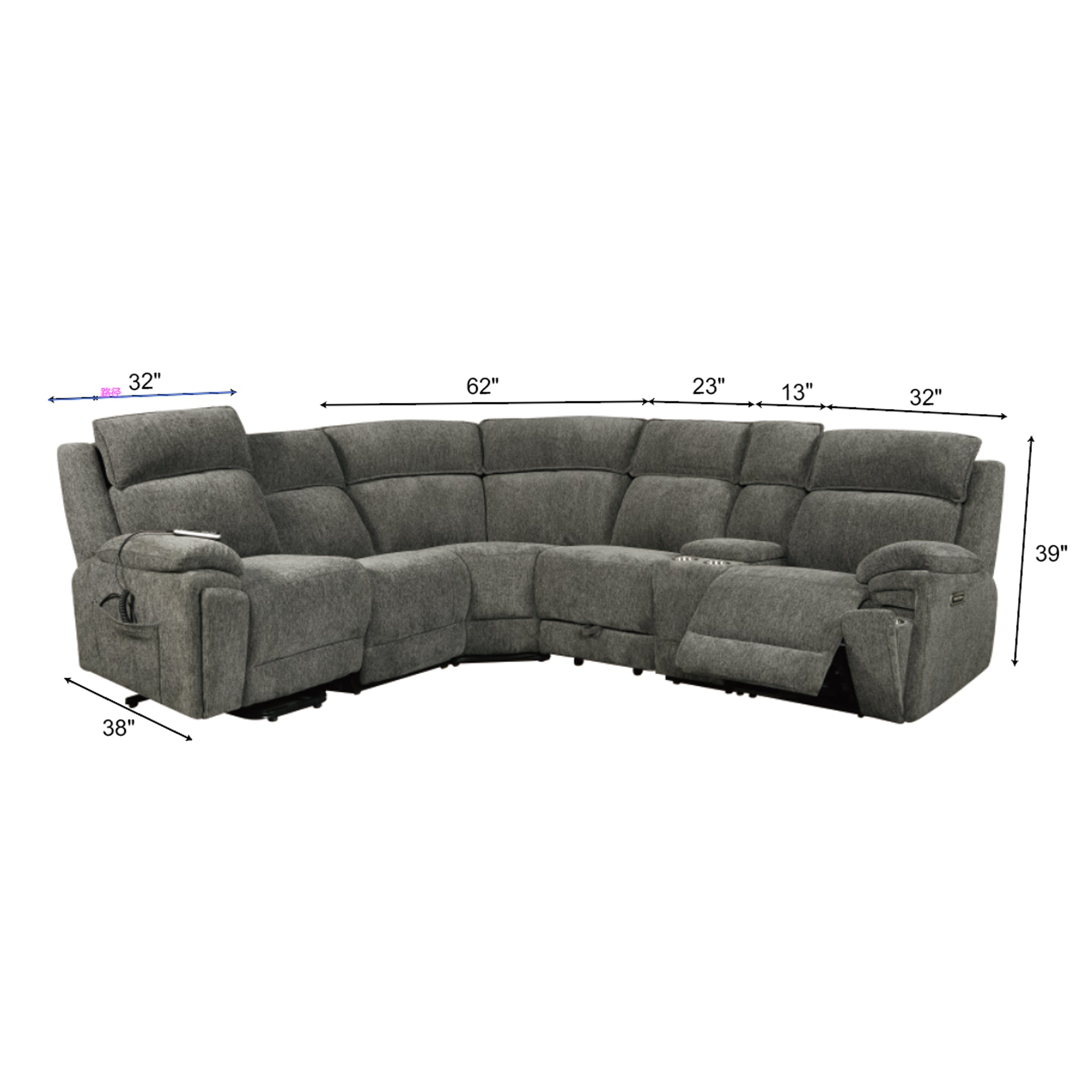 Power Recliner Sectional Fabric Sofa MC3020 Gray