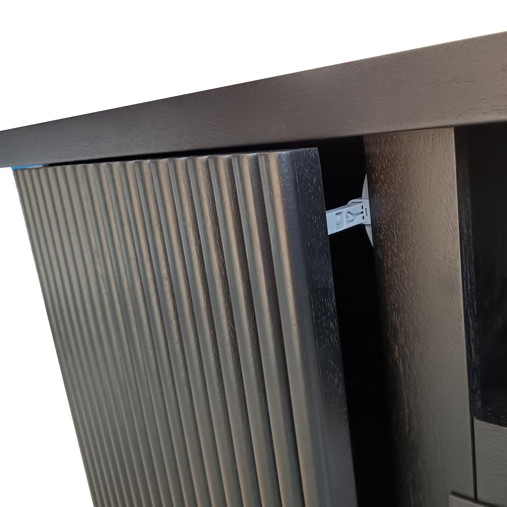 Fully Assembled 70" Black Okoume Veneer Fireplace TV Stand