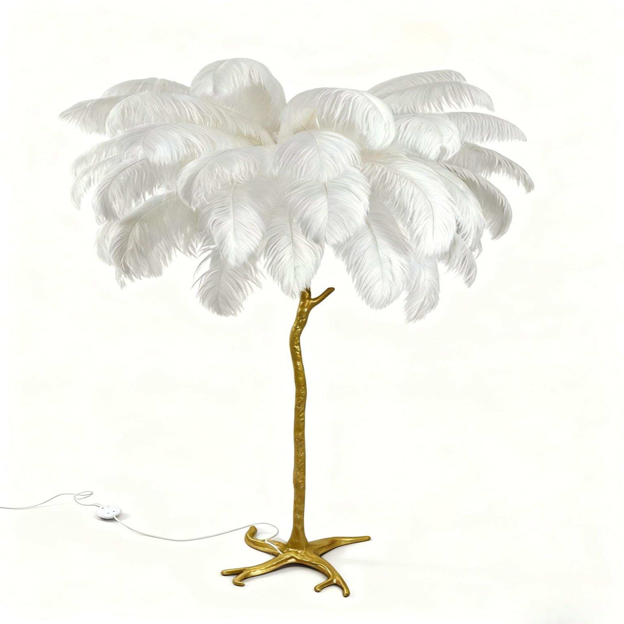 Ostrich Feather Floor Lamp | Golden 4-Light Branch