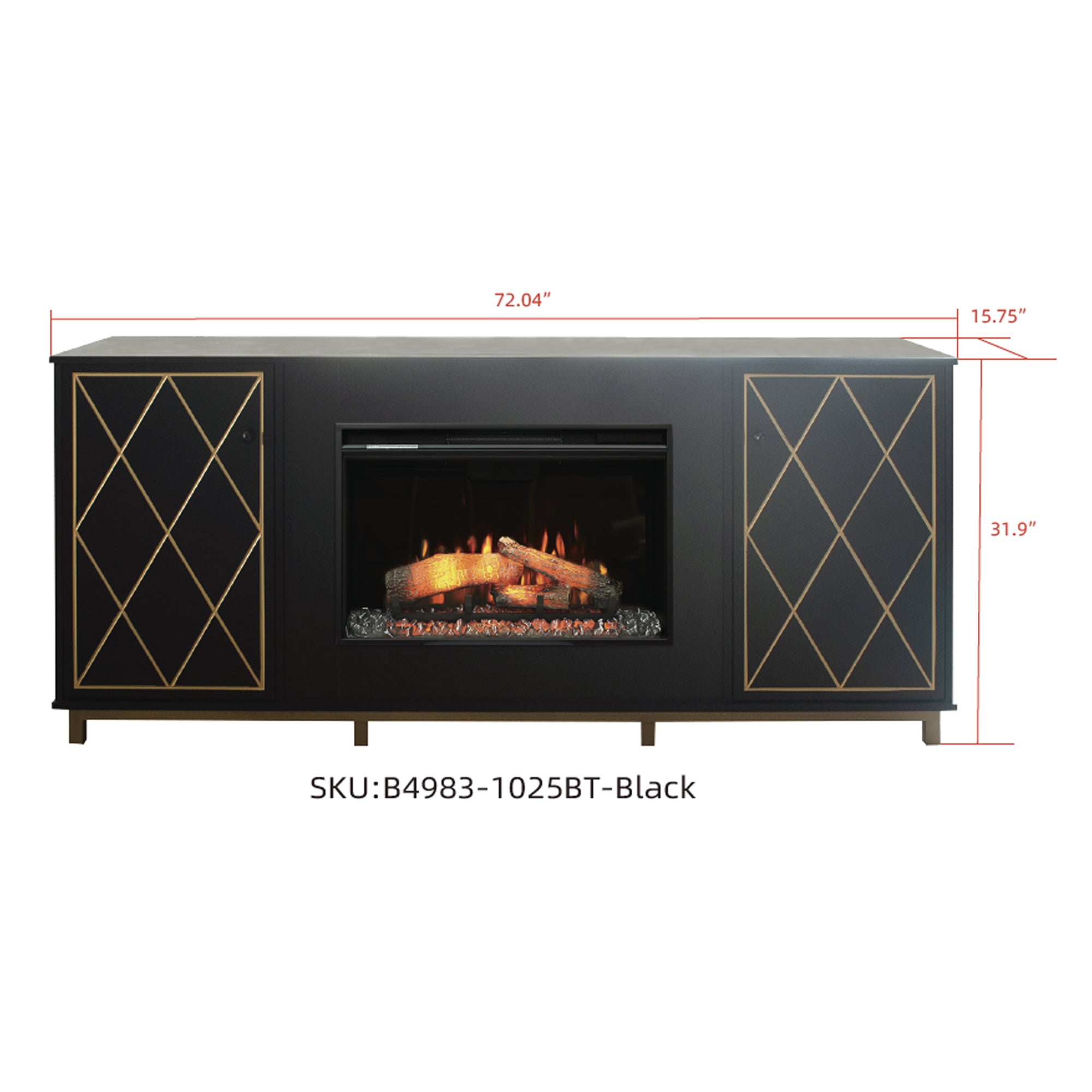 Black Melamine Veneer Fireplace TV stand with Bluetooth
