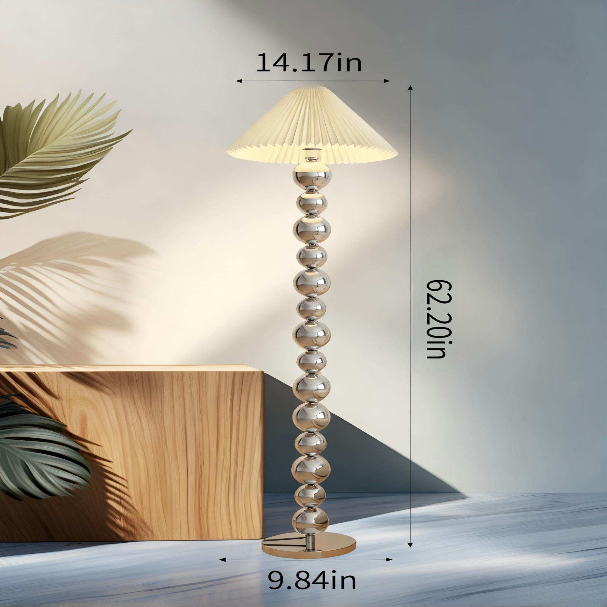 Sphere Chandelier Floor Lamp: Electroplated frame & pleated shade.