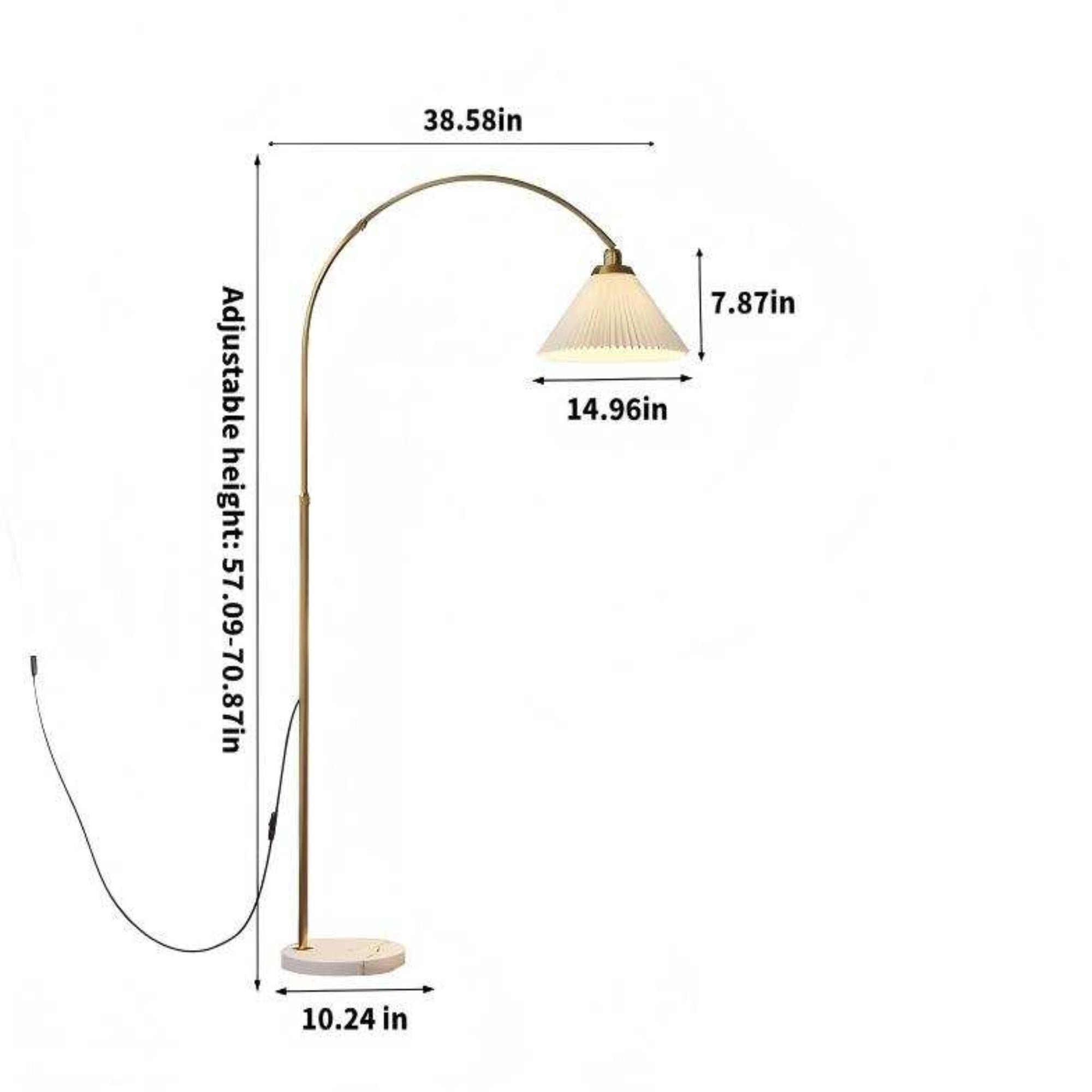 Black Arc Floor Lamp - Modern "fishing lamp" with soft pleated shade, ideal for sofa-side reading in living rooms and bedrooms.