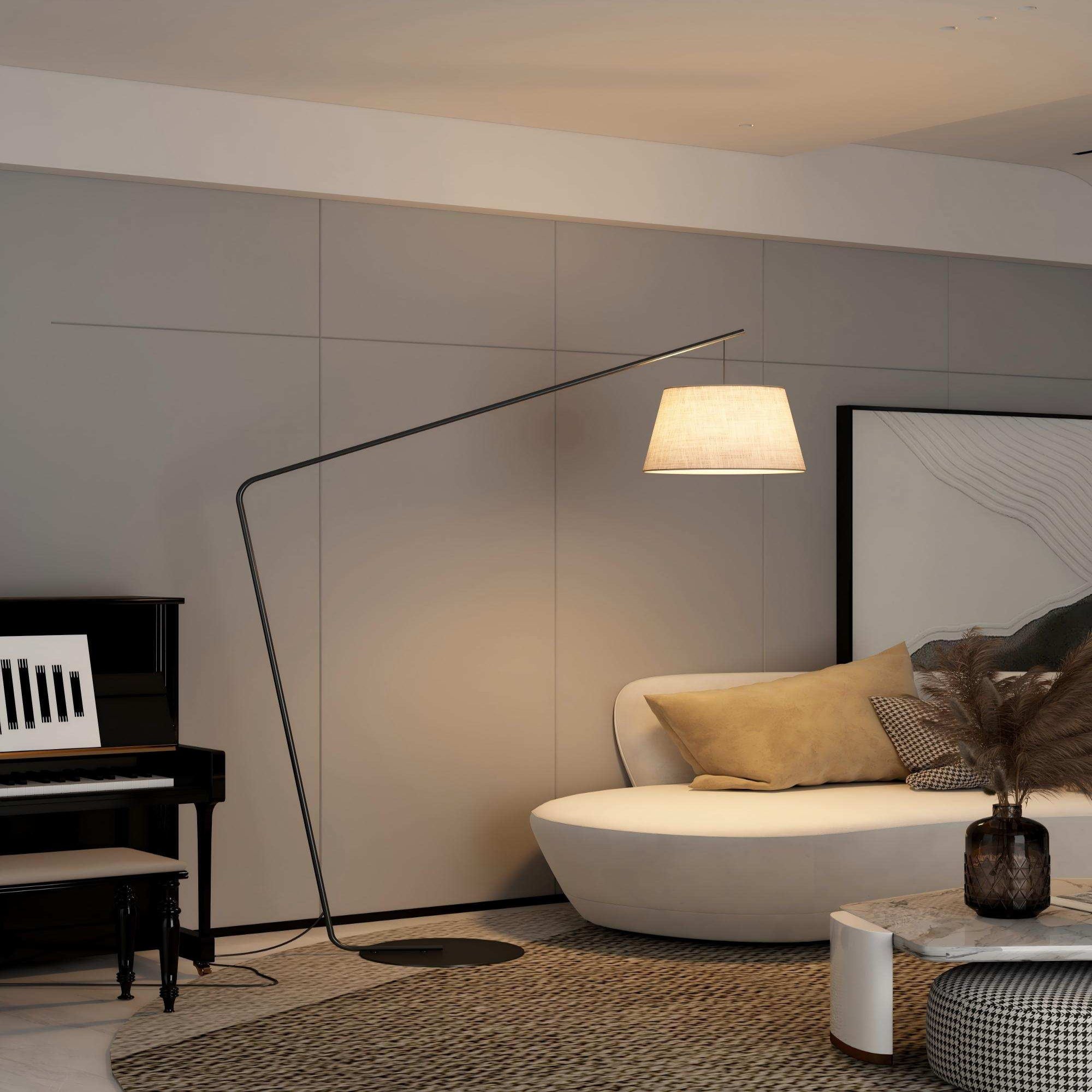 Modern 178cm Floor Lamp: Black Iron Frame & Linen Shade for Living Room/Bedroom (US Standard Plug)