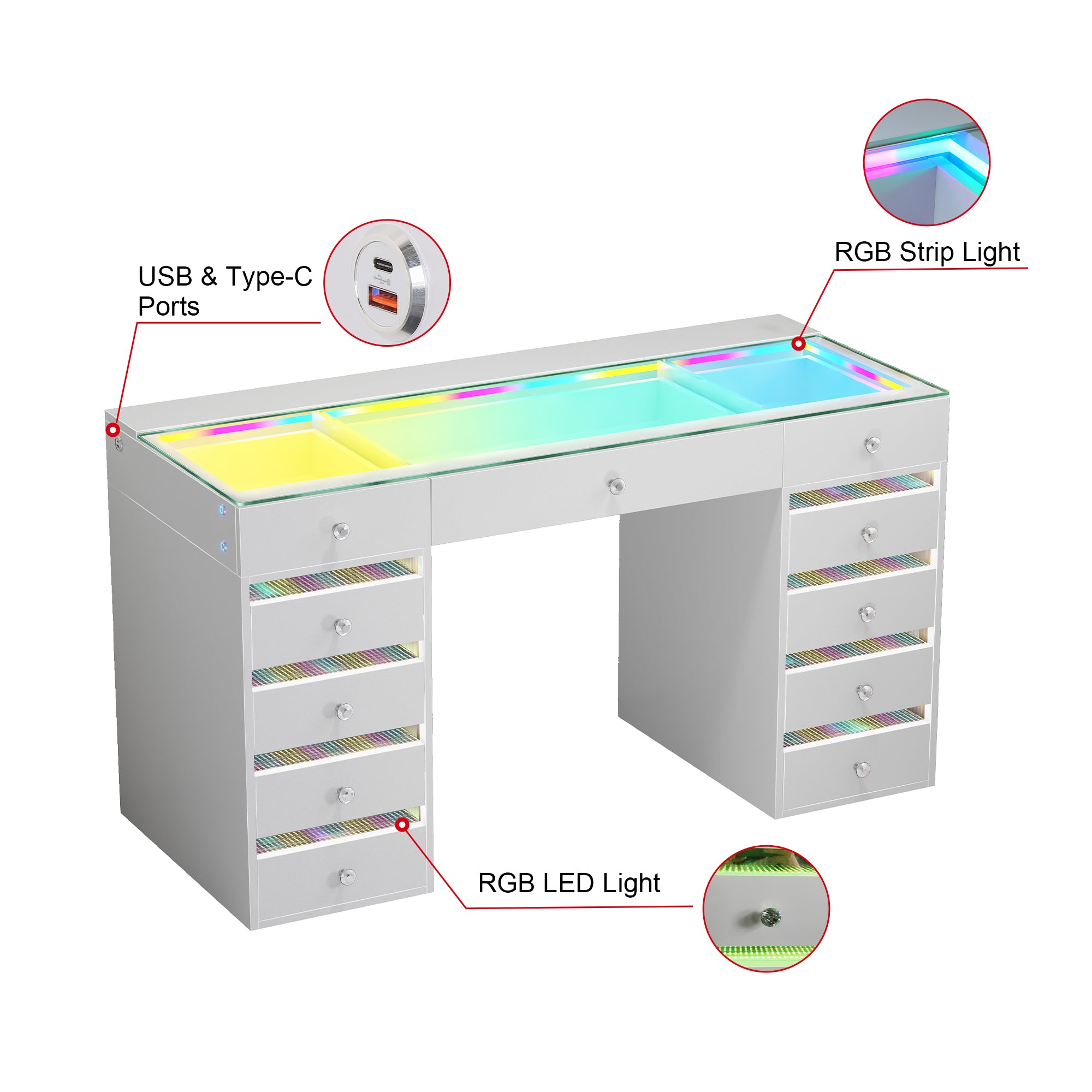 VANITII Fenair Vanity Desk with RGB light